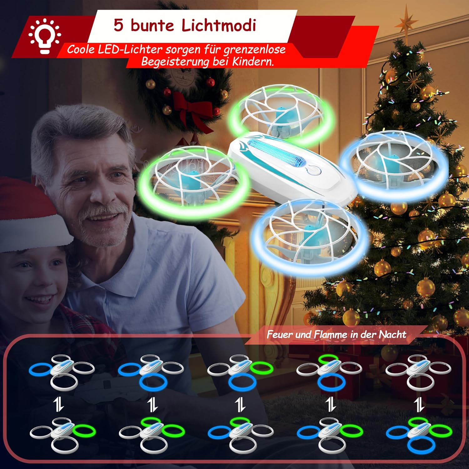 Wipkviey T18 Mini-Drohne für Kinder, ferngesteuerter Quadrocopter mit Höhenhaltung, Headless-Modus, LED-Lichtern und 360°-Flips, Spielzeugdrohne für Jungen und Mädchen, 2 Batterien – Bild 6