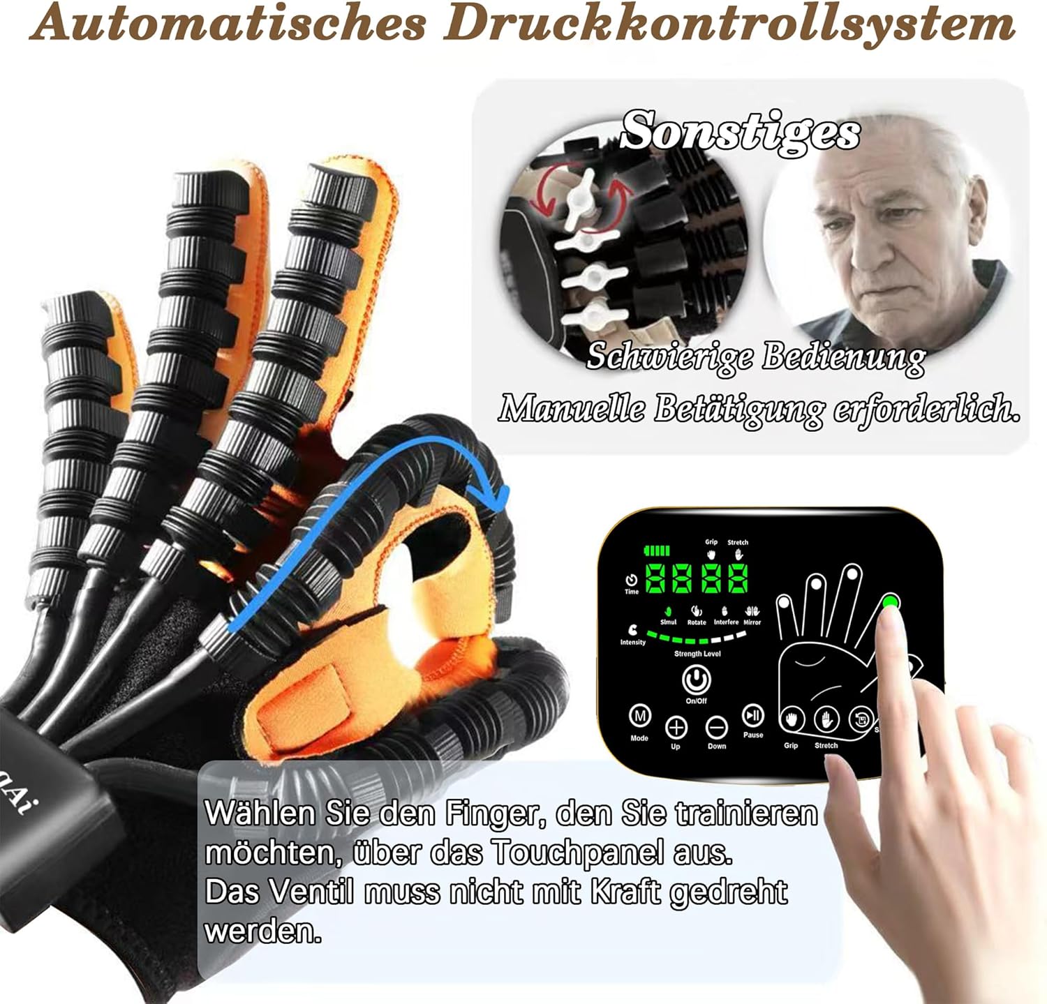 Rehabilitationsroboter-Handschuhe der 6. Generation für die Wiederherstellung von Schlaganfällen, Finger-Hand-Trainingsgeräte, Handfunktions-Rehabilitationshandschuh, Spiegeltraining und Multimodus für zu Hause (LH, M) – Bild 3