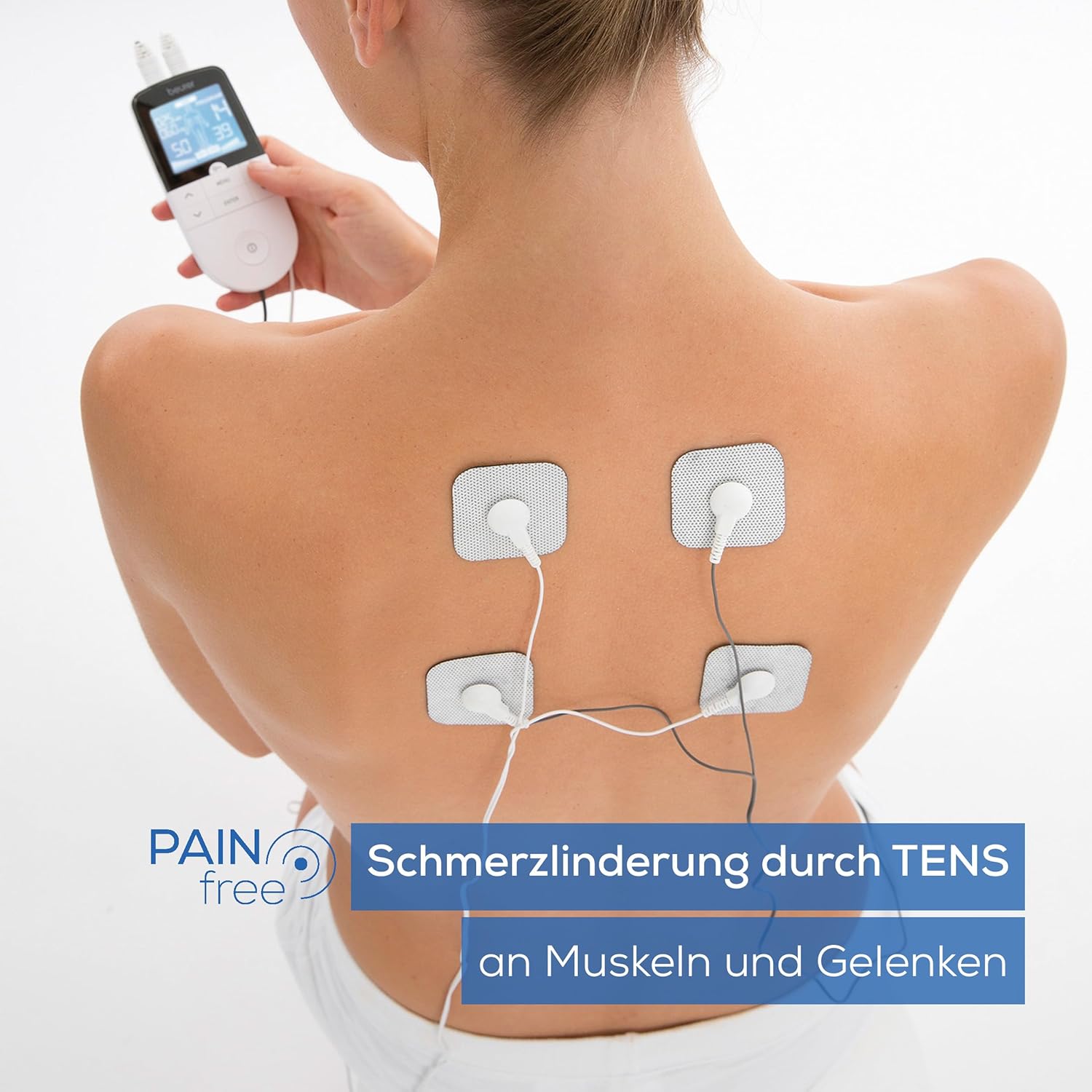 Beurer EM 49 Digitales TENS/EMS, 3-in-1 Elektrostimulationsgerät zur Schmerzlinderung durch elektrische Nervenstimulation, Training durch elektrische Muskelstimulation, Massagefunktion, inklusive 4 Elektroden – Bild 2