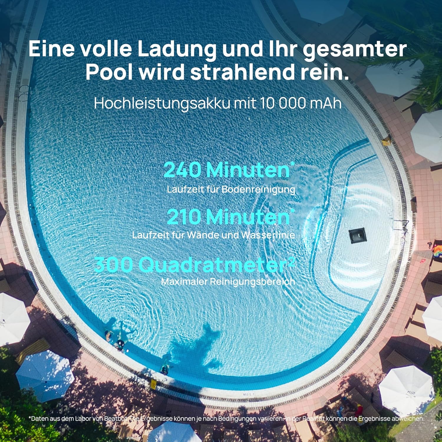 Beatbot AquaSense 2 Poolroboter, Akku-Poolsauger mit Parkfunktion, Poolreiniger Boden und Wand, doppelte Reinigung der Wasserlinie, für Pools bis 300 m², Mitternachtsblau – Bild 7