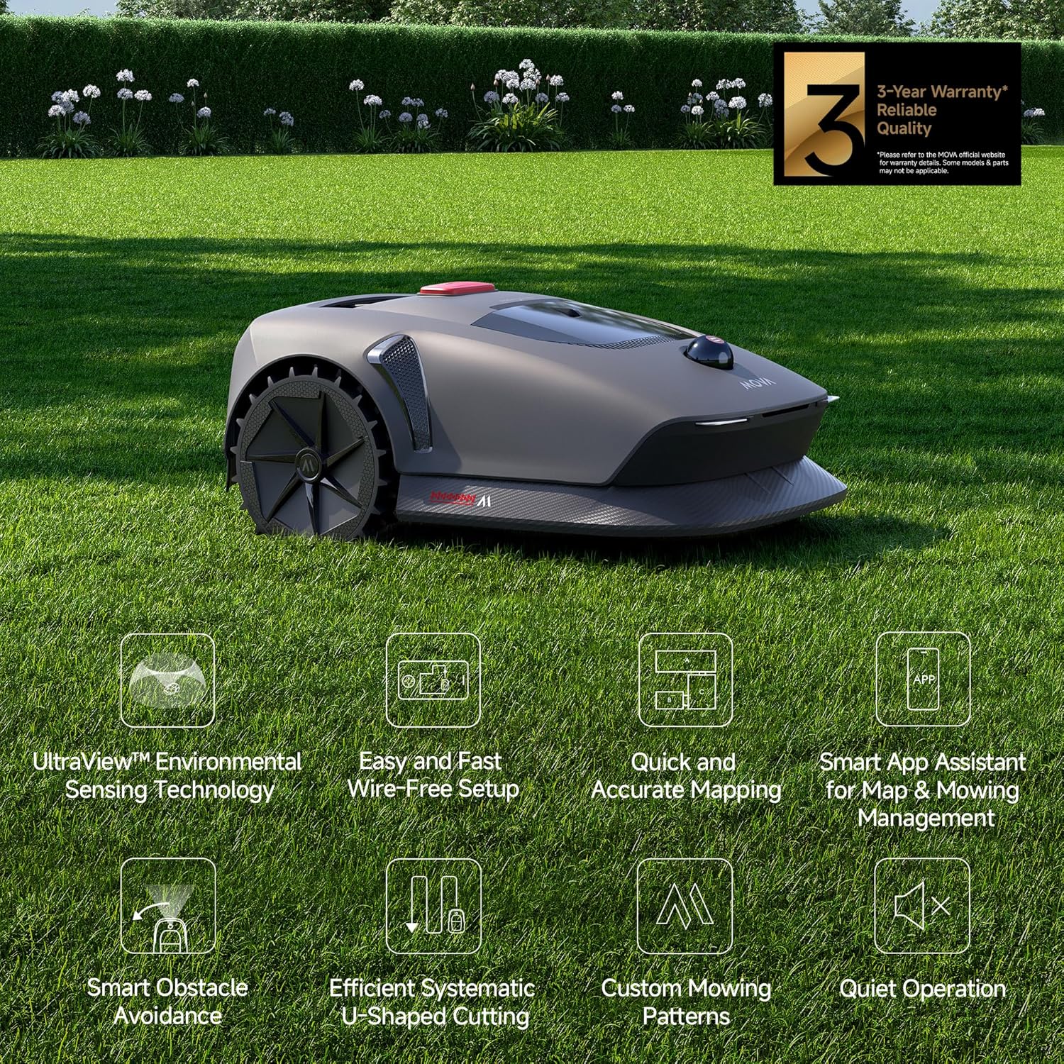 MOVA 600, Roboter-Rasenmäher 360° 3D LiDAR Roboter-Rasenmäher ohne Begrenzungskabel & genaue Kartierung 600 m², intelligente Hindernisvermeidung, App-Steuerung, U-förmiges Schneiden, Sicherheitswarnungen – Bild 2