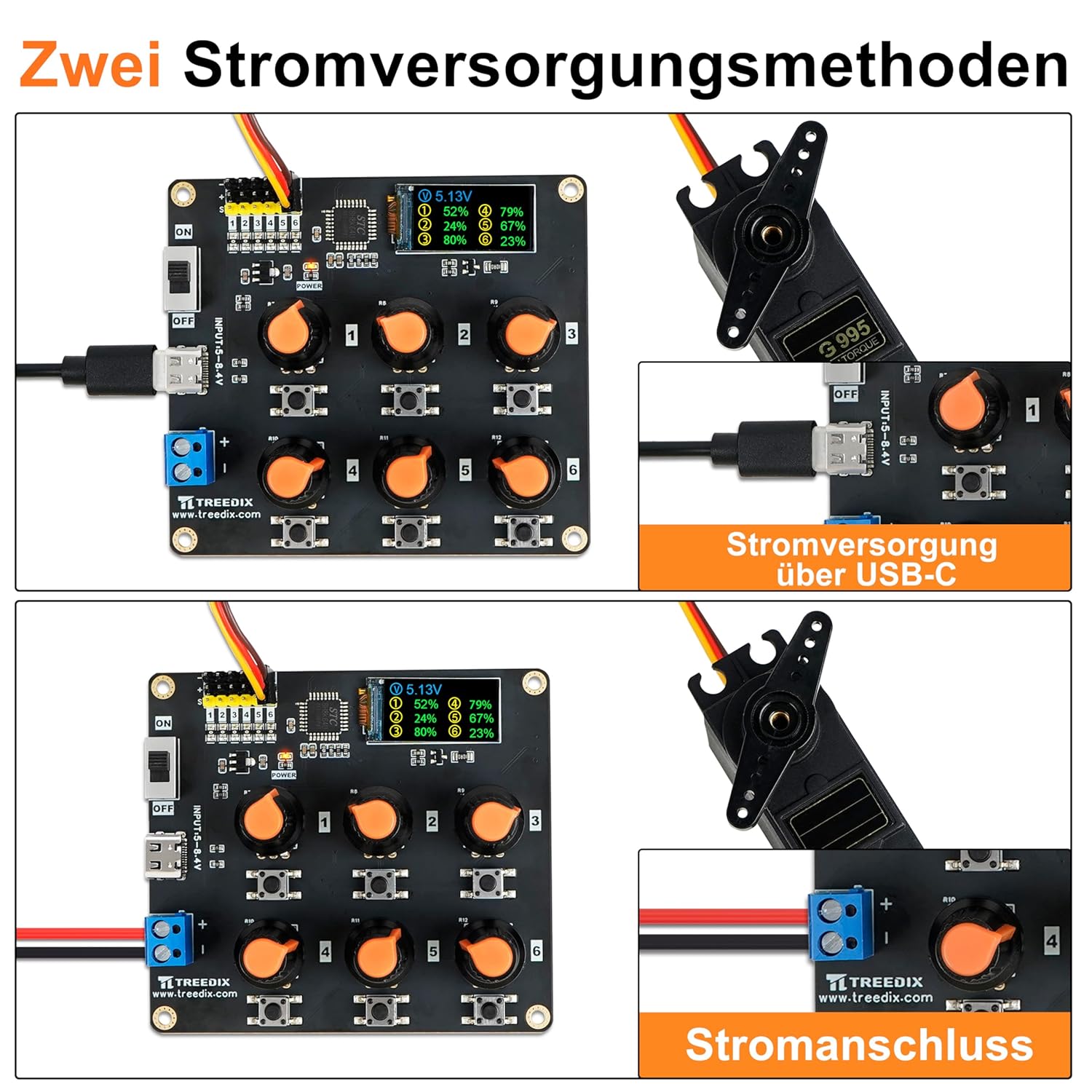 RC-Digital-Servo-Tester, LCD-Echtzeitanzeige, 6-Kanal-Servo-Controller-Board, DC5–8,4 V RC-Servo-Tester mit Überstromschutz für RC-Autos, Flugzeuge, Roboter, mechanische Greifer und – Bild 4