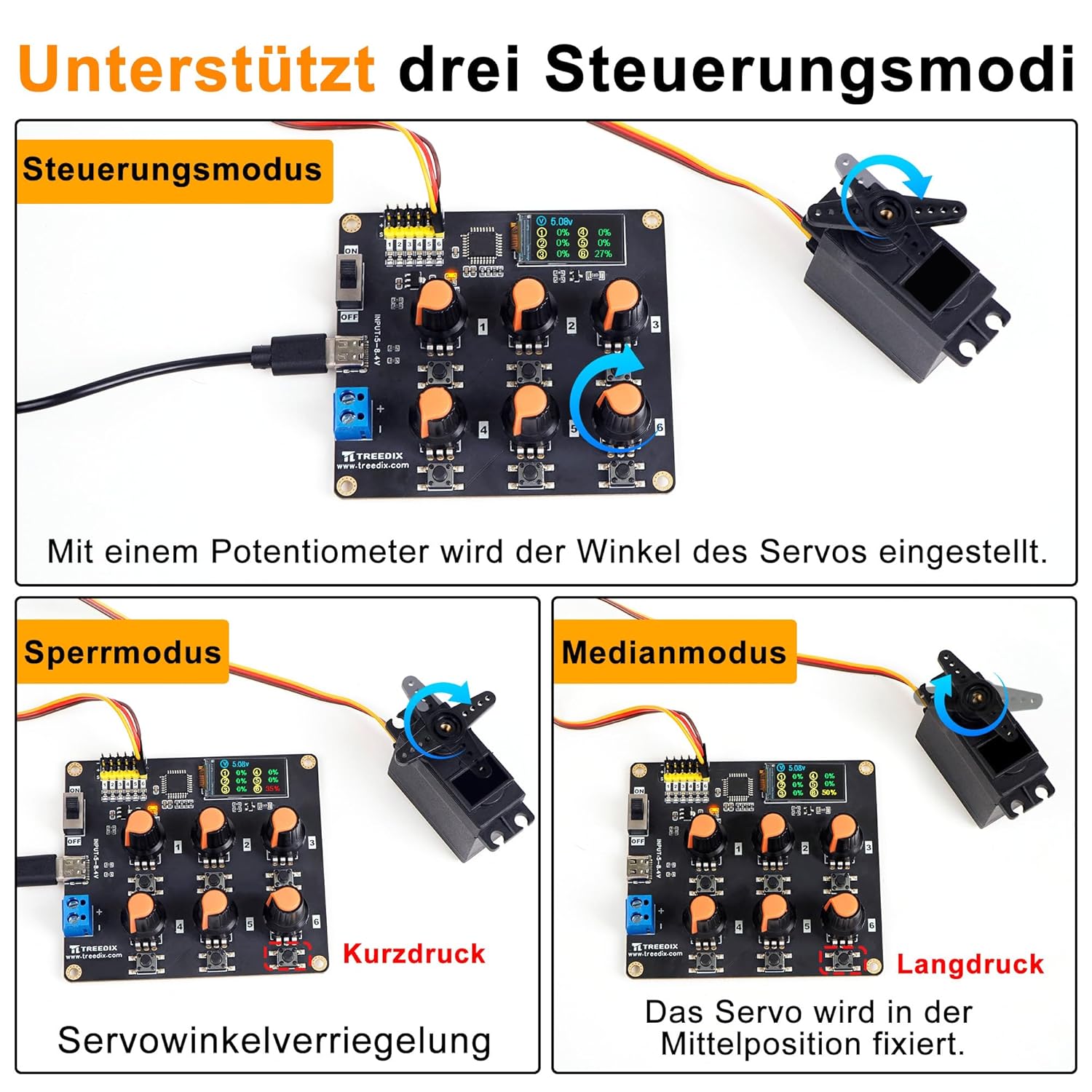 RC-Digital-Servo-Tester, LCD-Echtzeitanzeige, 6-Kanal-Servo-Controller-Board, DC5–8,4 V RC-Servo-Tester mit Überstromschutz für RC-Autos, Flugzeuge, Roboter, mechanische Greifer und – Bild 3