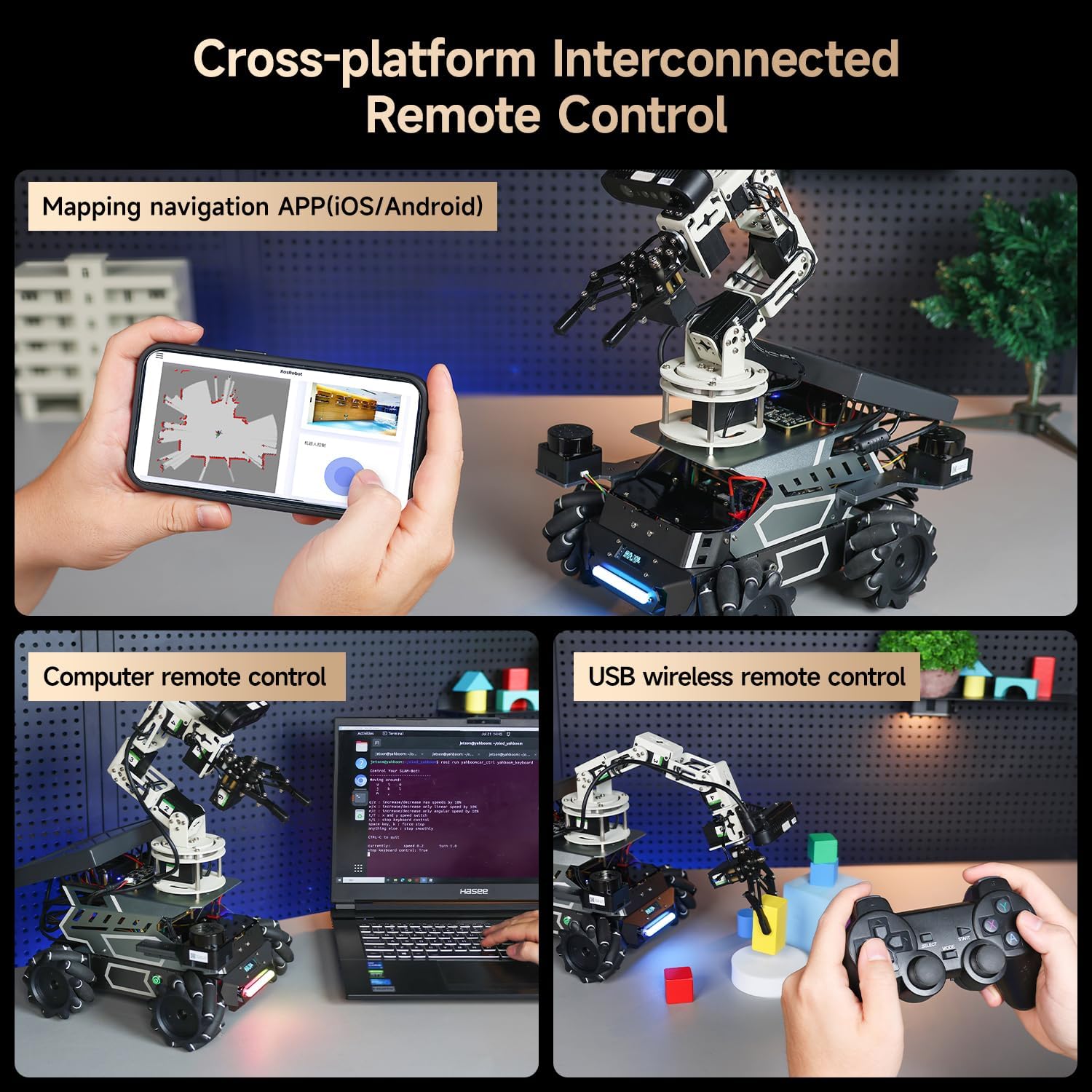 Yahboom ROS2 Roboterauto-Kit, Geschwindigkeit ferngesteuerte KI, KI-Roboterarm, echte KI-Roboterautos nur für Erwachsene, geeignet für Universitätsroboterprogrammierungsprojekte (mit DP Ver Pi5-16 GB) – Bild 5