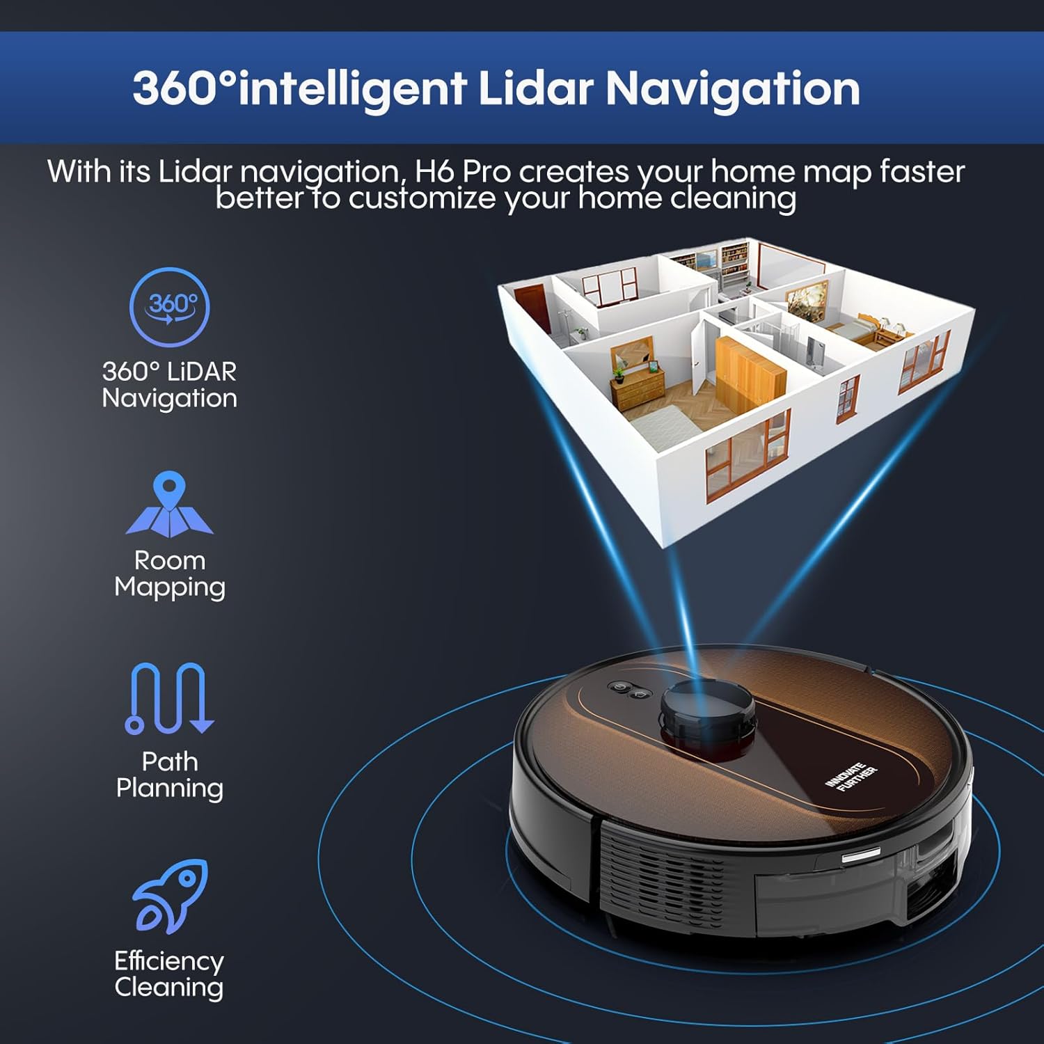 Robot Vacuum and Mop with Mapping: 6000Pa Self Emptying Robotic Vacuum with LIDAR Navigation,3-in-1 Robot Vacuum for 90 Days Hands-Free Cleaning, Alexa/APP Control Ideal for Pet Hair Hard Floor Carpet - Image 4
