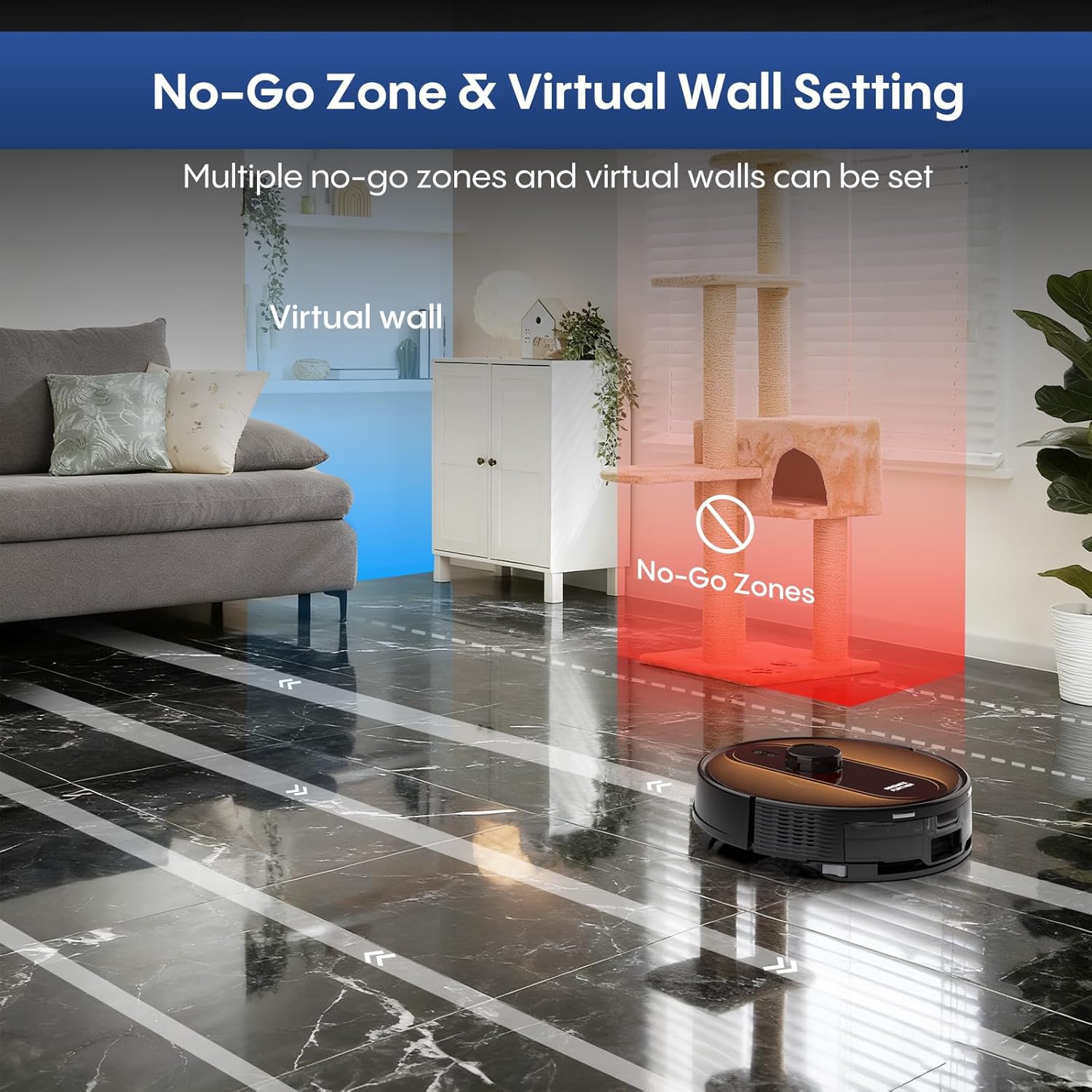 Robot Vacuum and Mop with Mapping: 6000Pa Self Emptying Robotic Vacuum with LIDAR Navigation,3-in-1 Robot Vacuum for 90 Days Hands-Free Cleaning, Alexa/APP Control Ideal for Pet Hair Hard Floor Carpet - Image 7