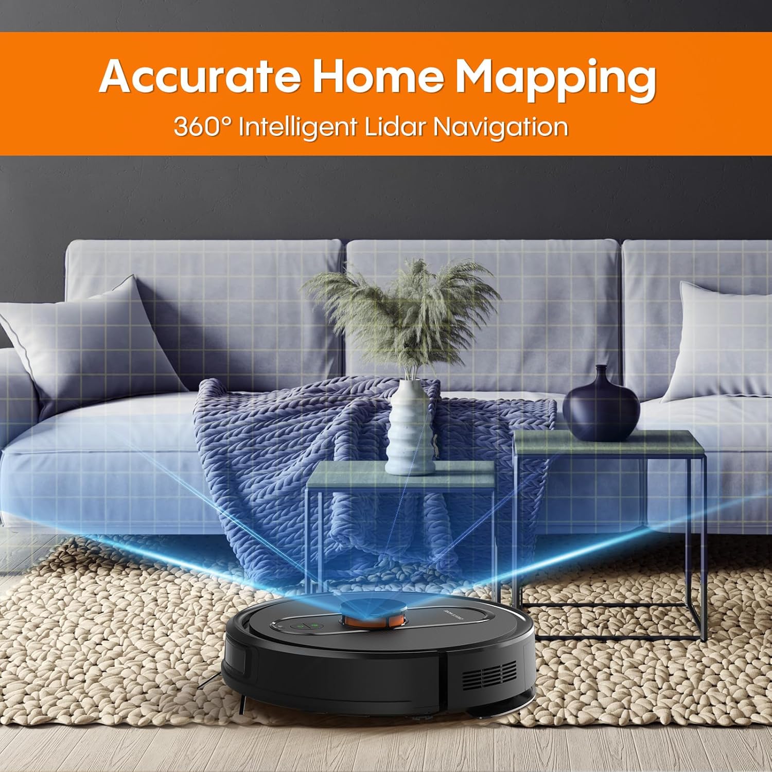 Robot Vacuum and Mop with Self-Emptying, Robotic Vacuum with 90-Day Hands-Free, Mapping, 5000Pa, LiDAR Navigation, Cleaning, Wi-Fi/App/Alexa Control, No-Go Zones,Ideal for Pet, Hard Floors, Carpet - Image 3
