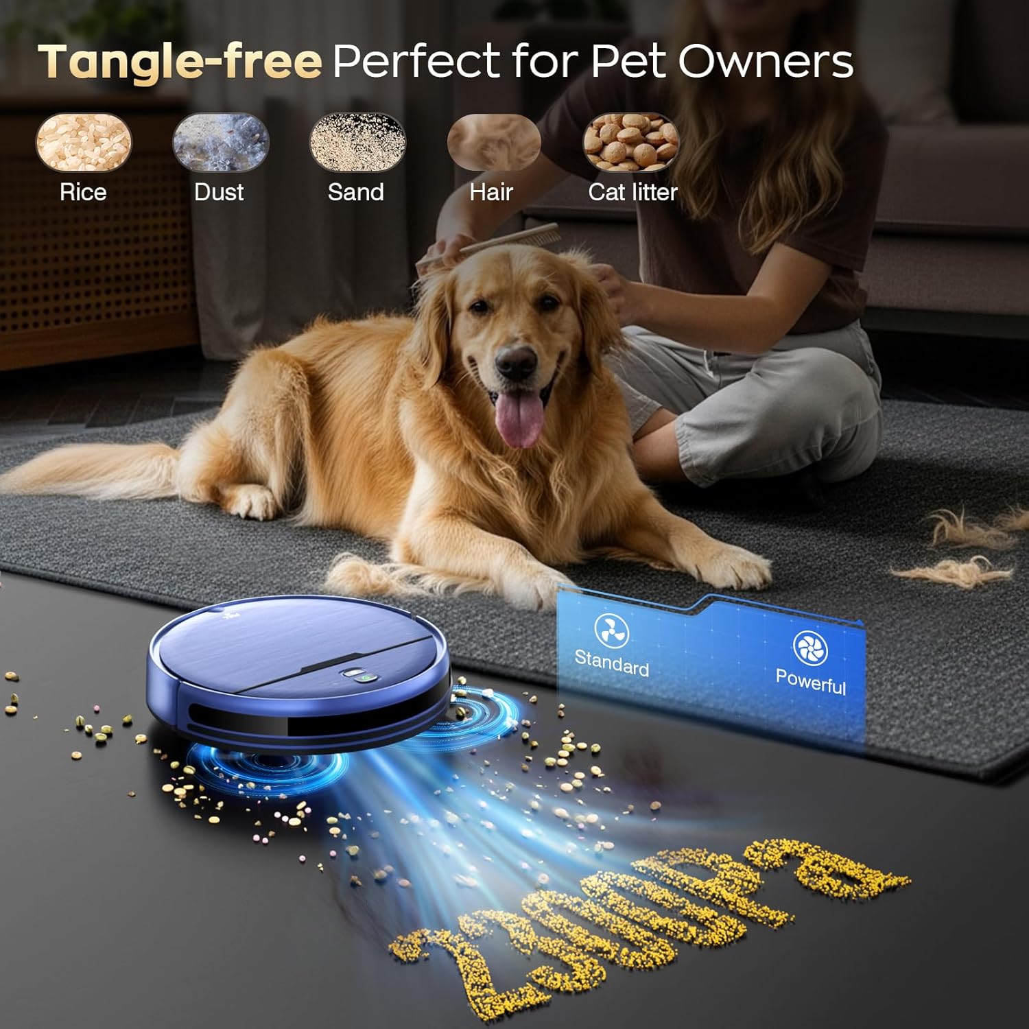 Robot Vacuum Cleaner and Mop Combo with APP/Voice/Remote Control, Schedule, Strong Suction, Tangle-Free, Slim, Quiet, Auto Recharge for Homes with Pets, Low Pile Carpet & Hard Floors - Image 5