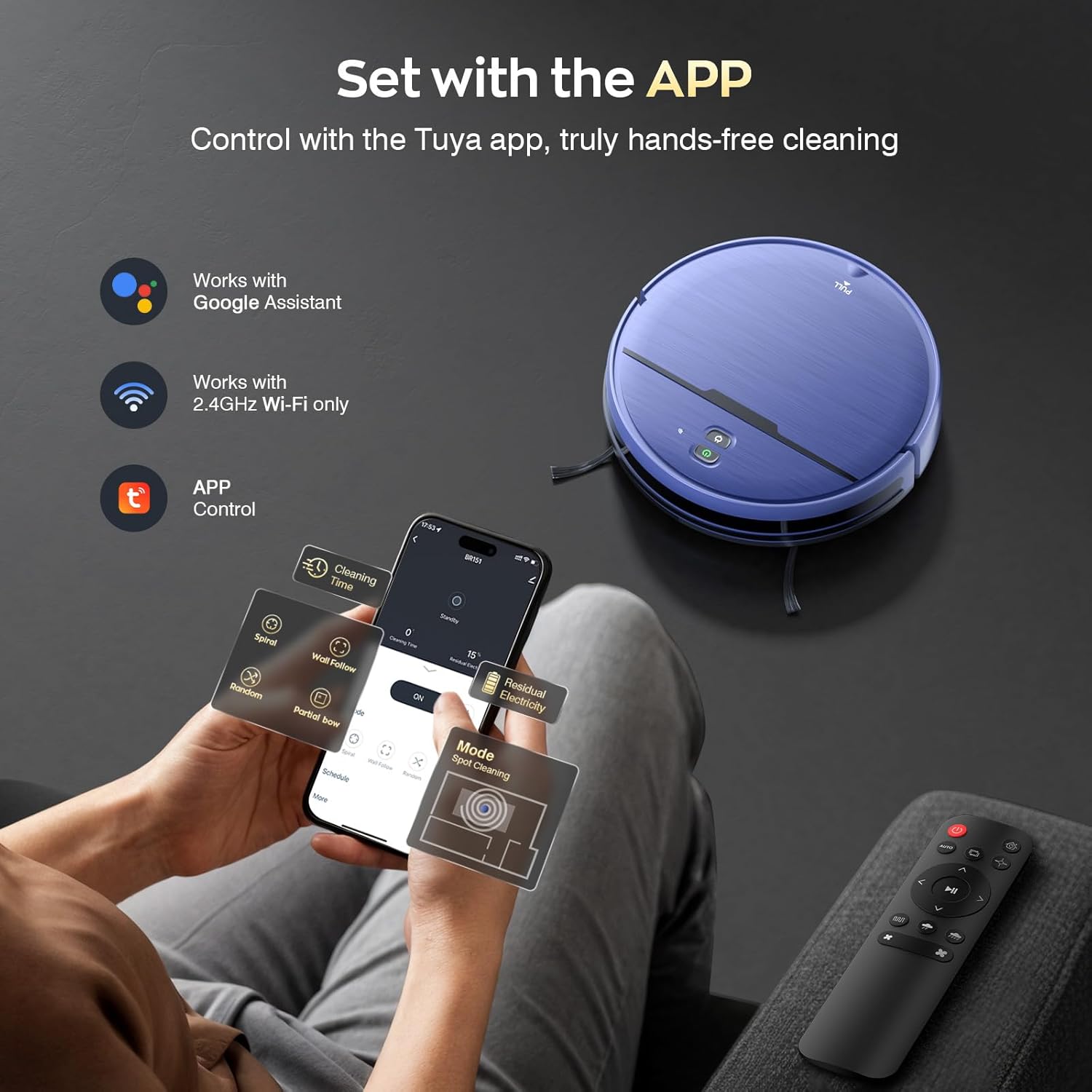 Robot Vacuum Cleaner and Mop Combo with APP/Voice/Remote Control, Schedule, Strong Suction, Tangle-Free, Slim, Quiet, Auto Recharge for Homes with Pets, Low Pile Carpet & Hard Floors - Image 6