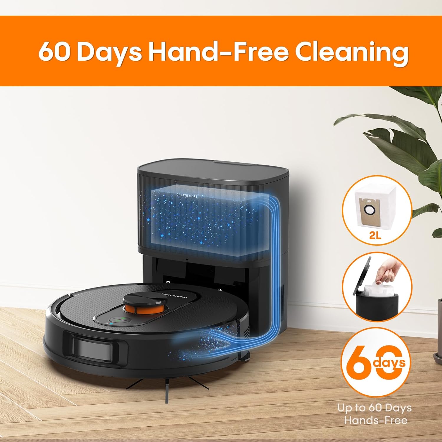 Robot Vacuum and Mop with Self-Emptying, 5000Pa Robotic Vacuum with Mapping, 60-Day Hands-Free Cleaning,LiDAR Navigation,No-Go Zones,Wi-Fi/App/Alexa Control, Perfect for Pet, Hard Floors, Carpet - Image 2