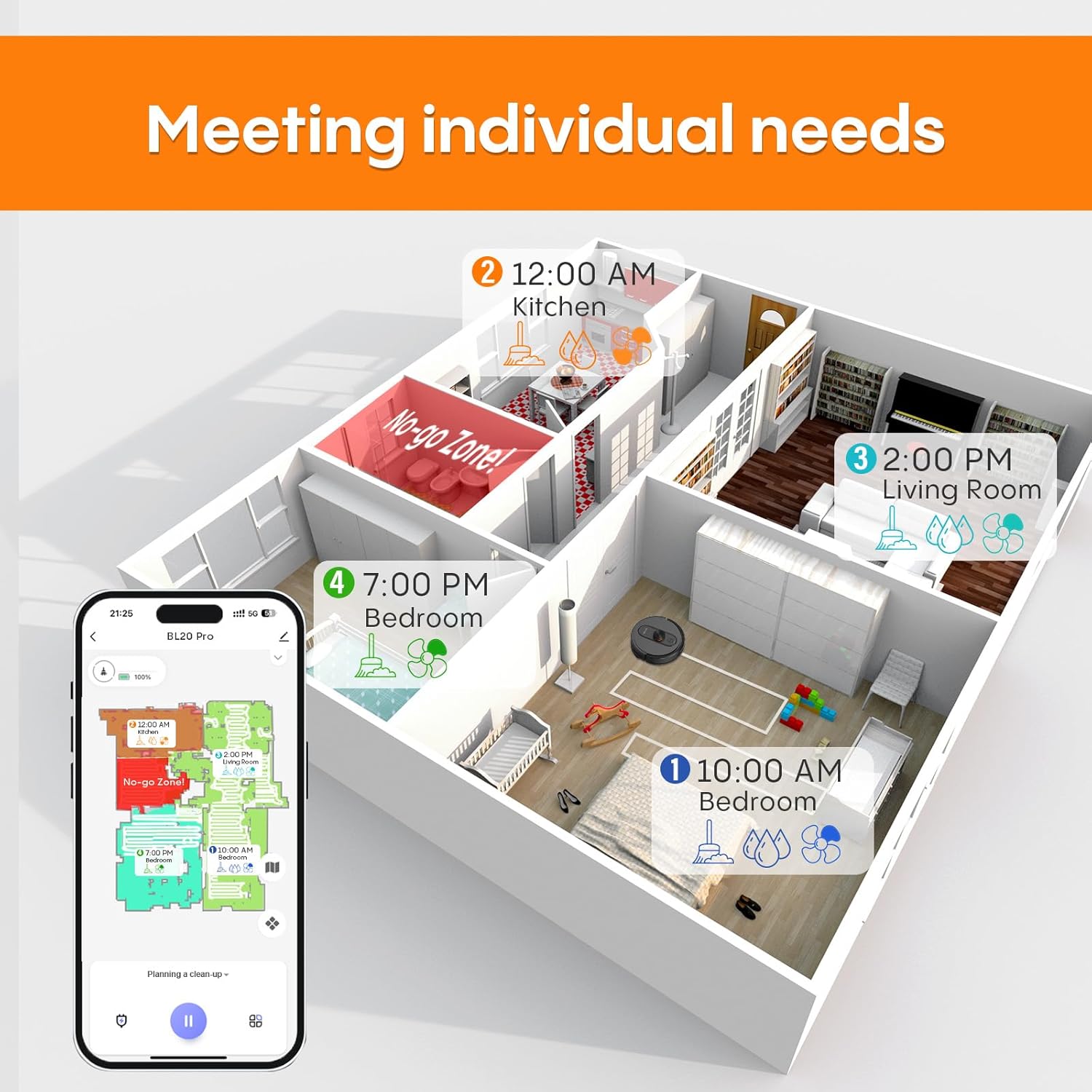 Robot Vacuum and Mop with Self-Emptying, 5000Pa Robotic Vacuum with Mapping, 60-Day Hands-Free Cleaning,LiDAR Navigation,No-Go Zones,Wi-Fi/App/Alexa Control, Perfect for Pet, Hard Floors, Carpet - Image 6