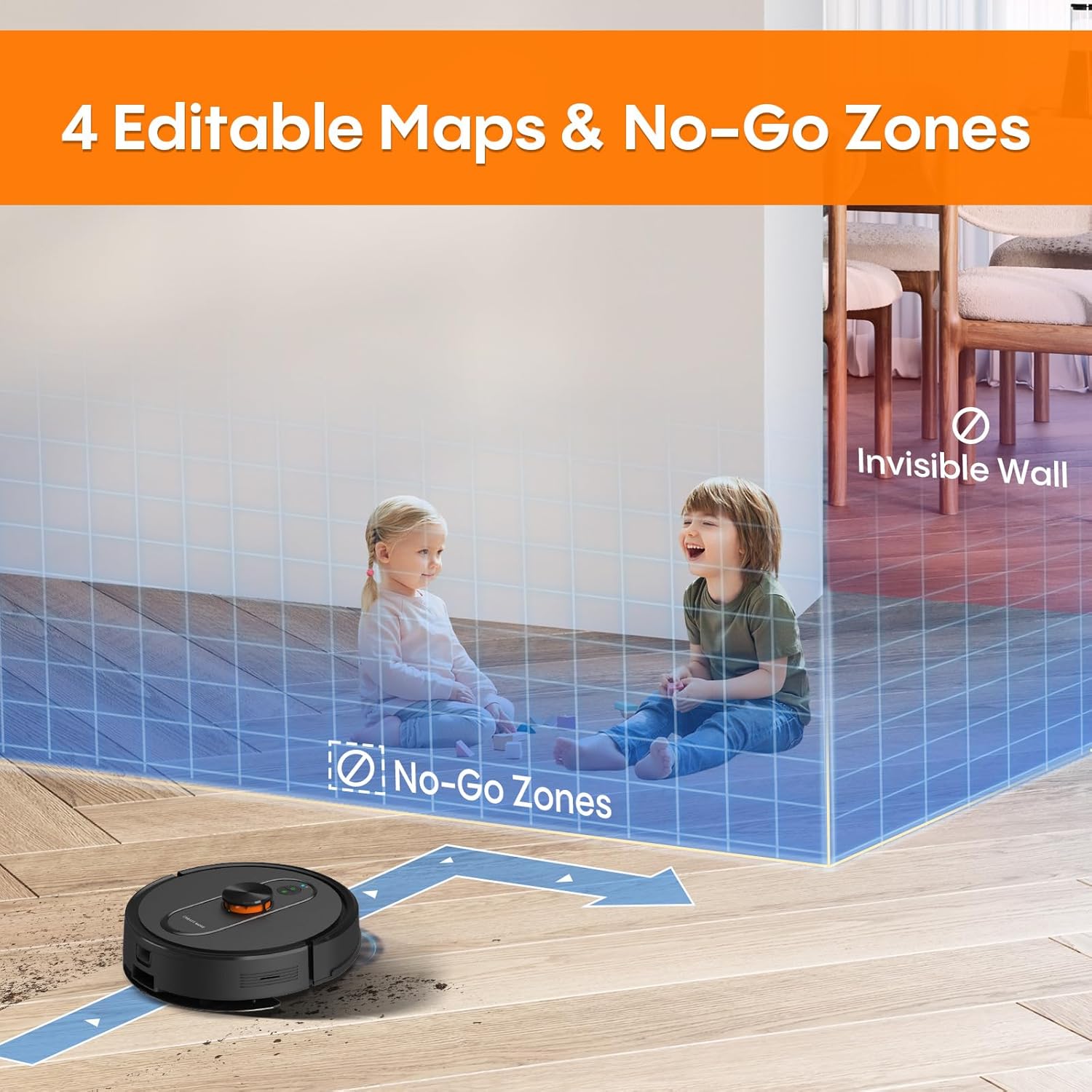 Robot Vacuum and Mop with Self-Emptying, 5000Pa Robotic Vacuum with Mapping, 60-Day Hands-Free Cleaning,LiDAR Navigation,No-Go Zones,Wi-Fi/App/Alexa Control, Perfect for Pet, Hard Floors, Carpet - Image 7