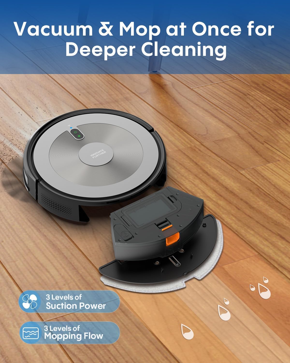 Robot Vacuum and Mop: 3000Pa Robotic Vacuum Cleaner for Under Furniture/Bed, 3-in-1 Robot Vacuum and Mop Combo, Gyro Navigation, 0.59" Obstacle Climb, App/Alexa Control for Hard Floors & Low-Pile Rugs - Image 2