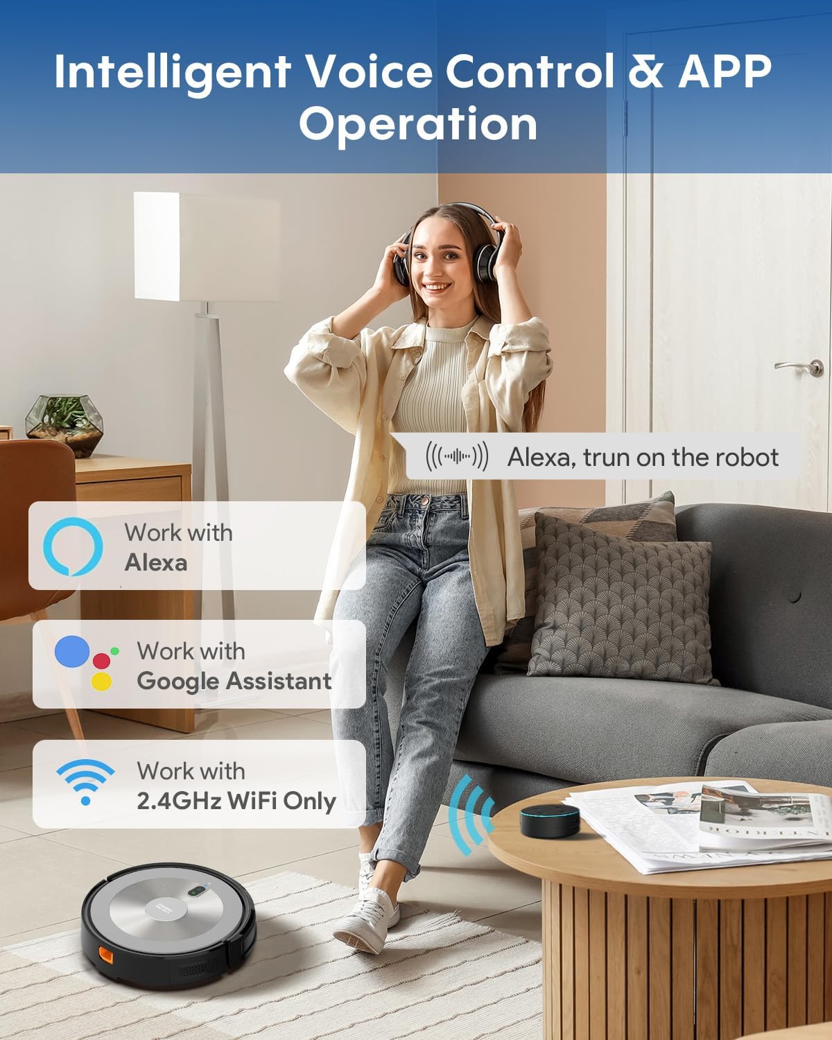 Robot Vacuum and Mop: 3000Pa Robotic Vacuum Cleaner for Under Furniture/Bed, 3-in-1 Robot Vacuum and Mop Combo, Gyro Navigation, 0.59" Obstacle Climb, App/Alexa Control for Hard Floors & Low-Pile Rugs - Image 7