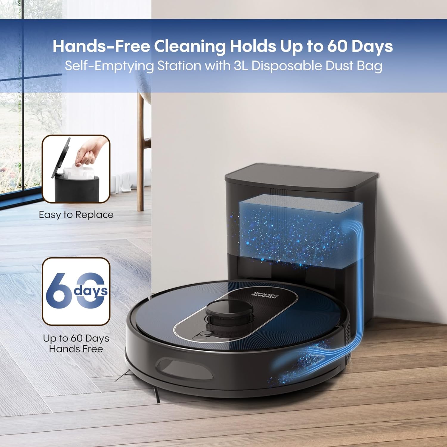 Robot Vacuum and Mop Self Emptying, 5000Pa Suction, LiDAR Navigation, Smart Obstacle Avoidance, Home Mapping, No-Go Zone, 60-Day Hands-Free Cleaning, Idear for Homes with Pets, Carpet & Hard Floors - Image 2