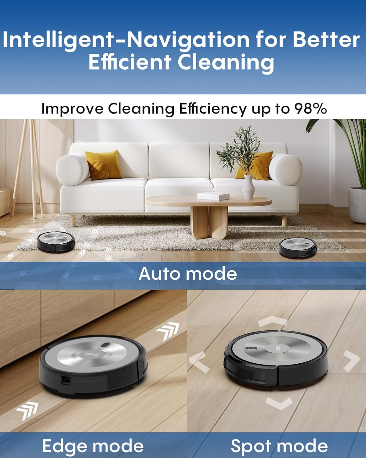 Robot Vacuum and Mop Combo, 5000Pa 3-in-1 Robotic Vacuum Cleaner, Brushless Motor, Tangle-Free Design, Smart App/Alexa Control, Auto Charging & Schedule, ideal for Pet Hair, Hard Floor and Carpet - Image 3