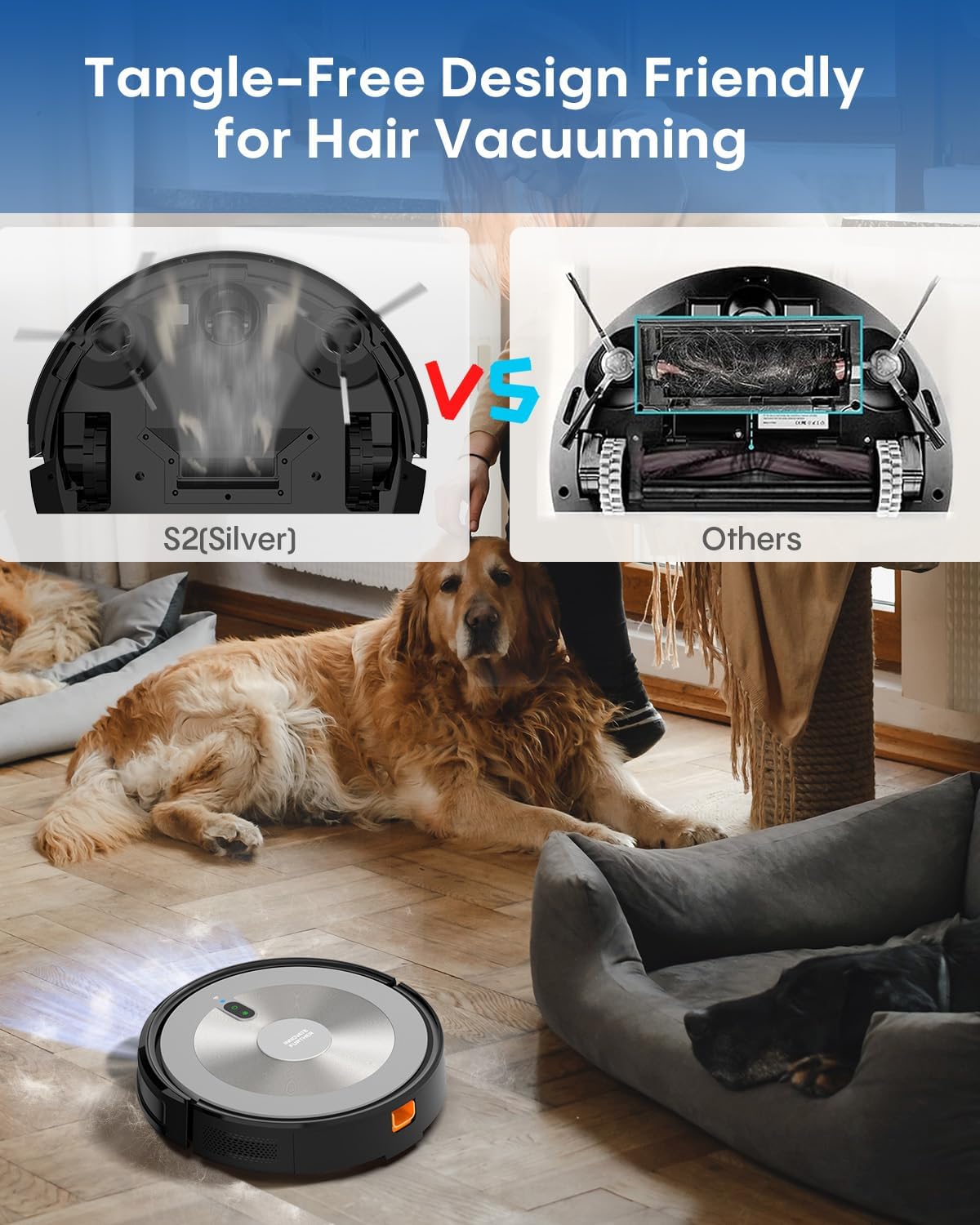 Robot Vacuum and Mop Combo, 5000Pa 3-in-1 Robotic Vacuum Cleaner, Brushless Motor, Tangle-Free Design, Smart App/Alexa Control, Auto Charging & Schedule, ideal for Pet Hair, Hard Floor and Carpet - Image 4