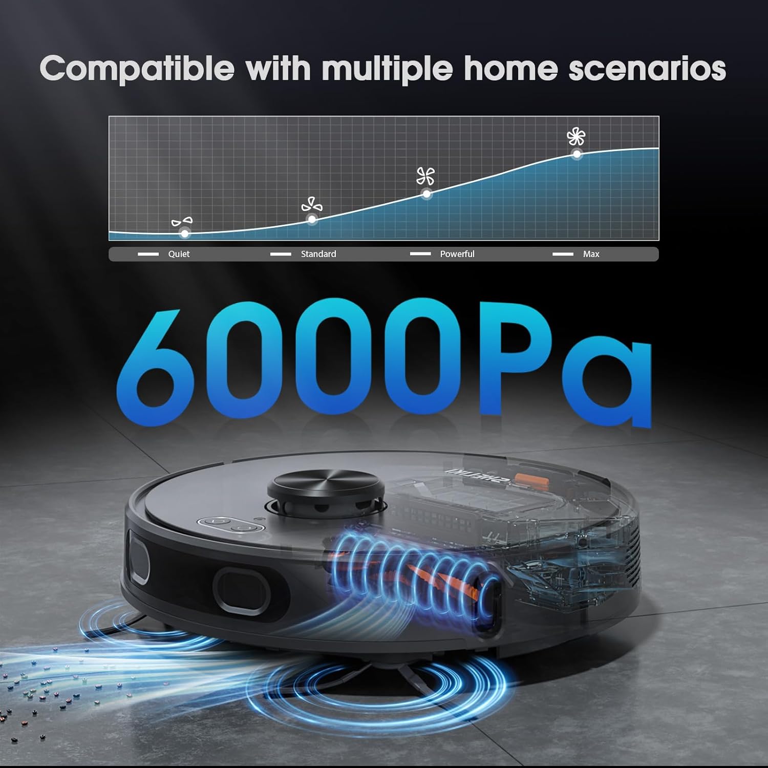 Robot Vacuum and Mop, 3-in-1 Robotic Vacuum Cleaner with 70-Day Self-Emptying Base, 360° LiDAR Navigation & Smart Mapping, 6000Pa Strong Suction for Pet Hair, Carpets & Hard Floors - Image 3