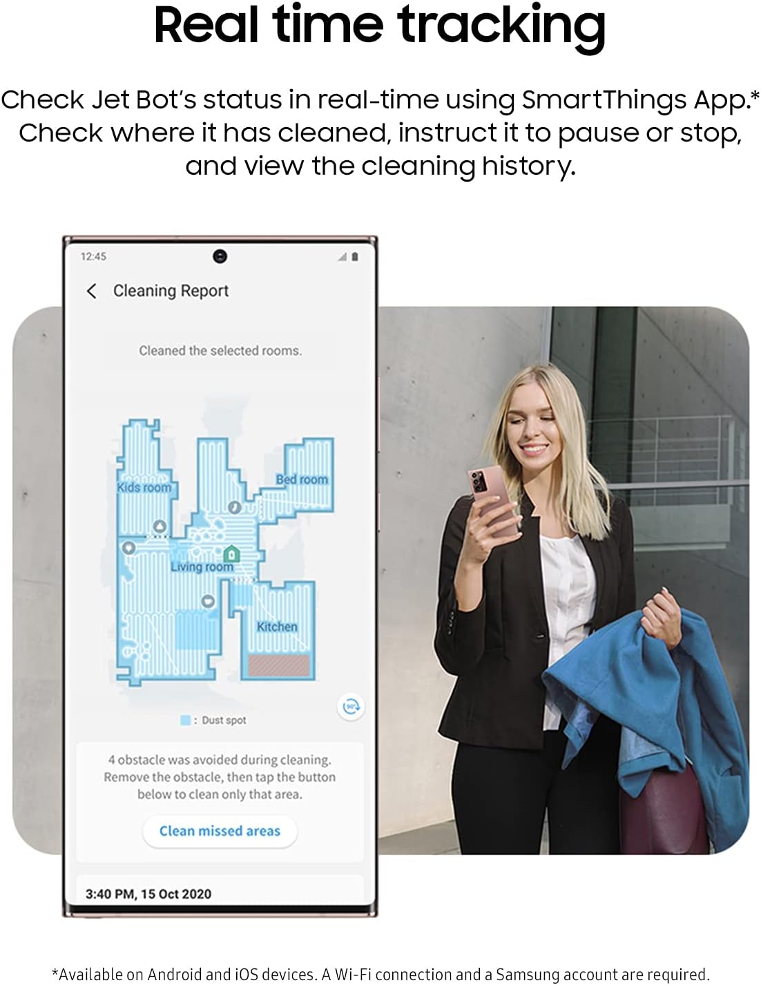 SAMSUNG Jet Bot+ Robot Vacuum Cleaner w/ Clean Station, Automatic Emptying, Precision Cleaning, 5-Layer Filter, Intelligent Power Control for Hardwood Floors, Carpets, Area Rugs, VR30T85513W/AA, White - Image 5