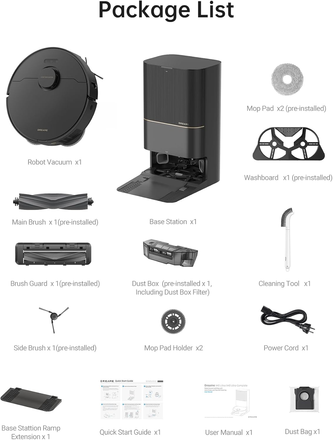 DREAME X40 Ultra Robotic Vacuum with Removable & Liftable Mop, 12,000Pa Suction, Side Brush Extensive Cleaning, 158°F Mop & Washboard Self Cleaning, Auto-Empty, Auto Refill, liftable Brushes - Image 9