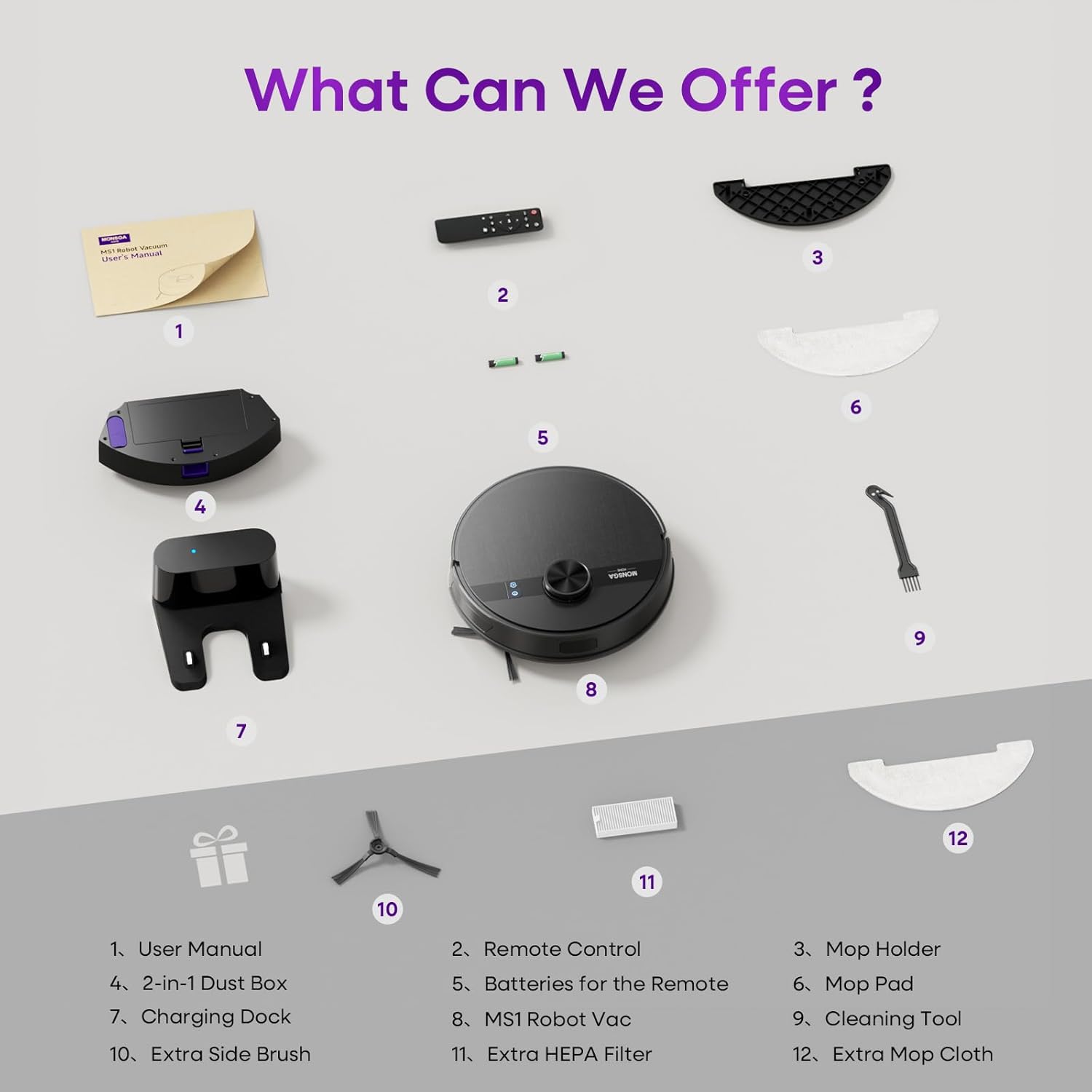 MONSGA Robot Vacuum and Mop Combo, 7000Pa Robotic Vacuum with Lidar Navigation, 180mins Runtime, Tangle-Free Robot Mop, 5 Editable Maps, APP/Remote/Voice Control, Ideal for Hard Floors and Carpets - Image 9