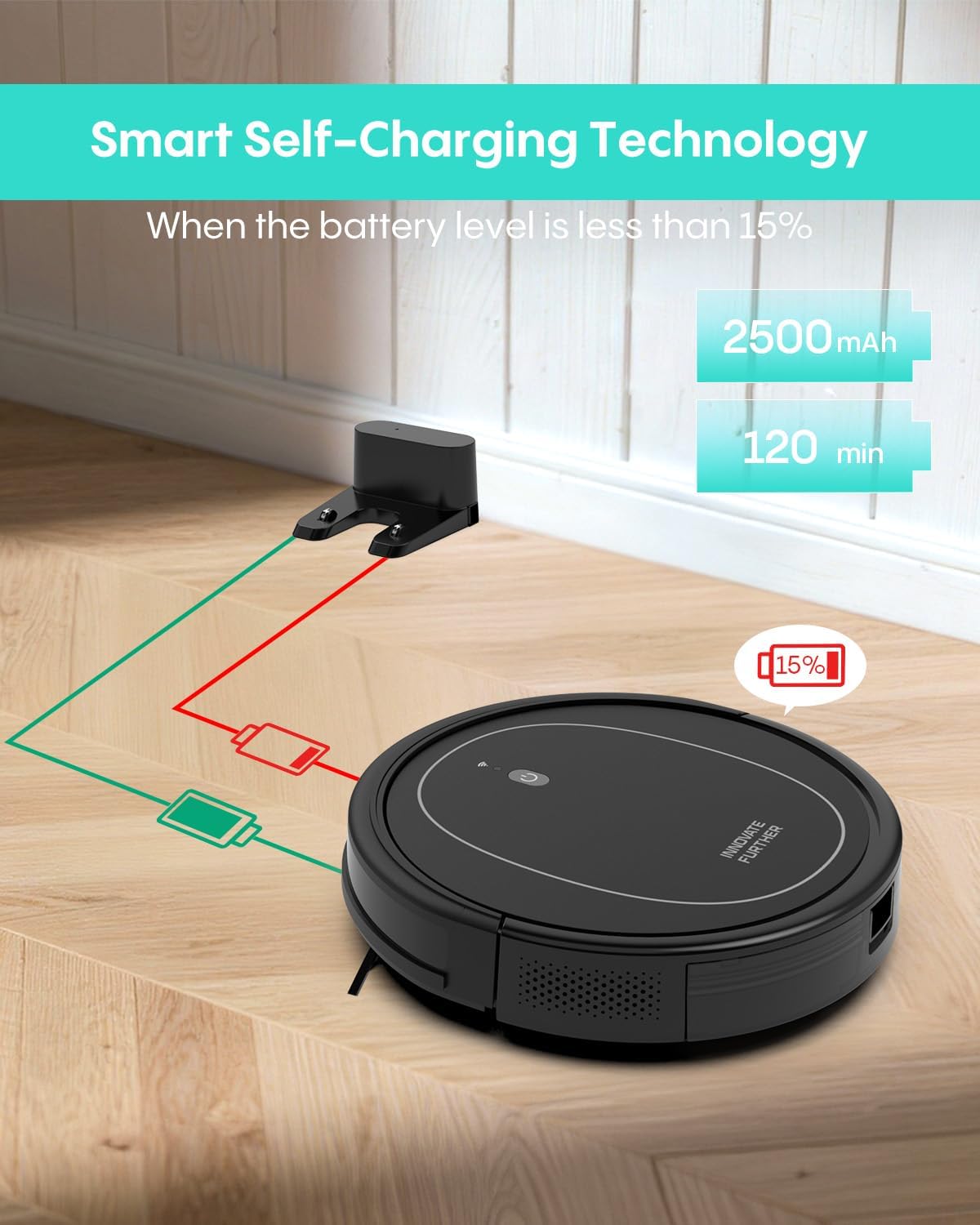 3-in-1 Robot Vacuum and Mop 4000Pa Strong Suction with App/Remote/Alexa Control & Central Brush & Self-Charging for Home Hard Floor, Carpet, Pet Hair - Image 4