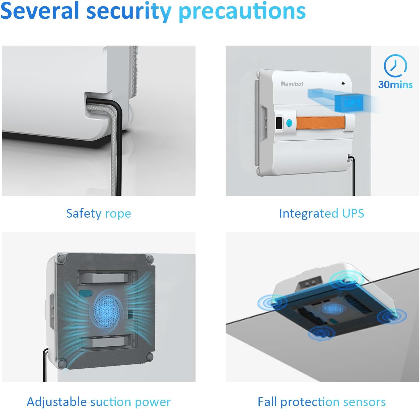 Mamibot W120-DP Robot Window Cleaner for High-Rise Glass - 3200Pa Strong Suction, Multiple Cleaning Modes,4 Water Spray Nozzles,Edge Detection Technology,App&Remote Control(Blue) - Image 6