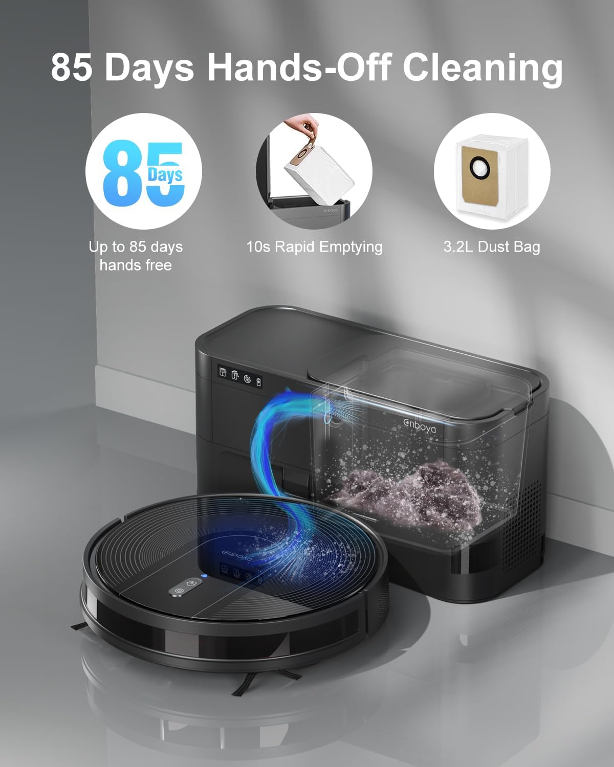 Robot Vacuum Cleaner with Self-Emptying Base – 9000Pa Suction, 85 Days of Dust Storage, Wi-Fi/App/Alexa Control – Ideal for Hard Floors, Low Carpets, and Pet Hair - Image 2