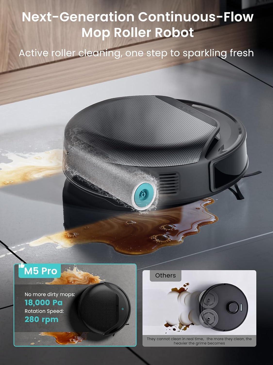 Lefant M5 Pro LiDAR Robot Vacuum and Mop, 18000Pa Suction, PSD 2.0 Smart Obstacle Avoidance, All-in-One Robot Vacuum 120 Day Self-Emptying, Auto Mop Washing, Drying&Refilling, Supports 2.4G/5G WiFi - Image 3