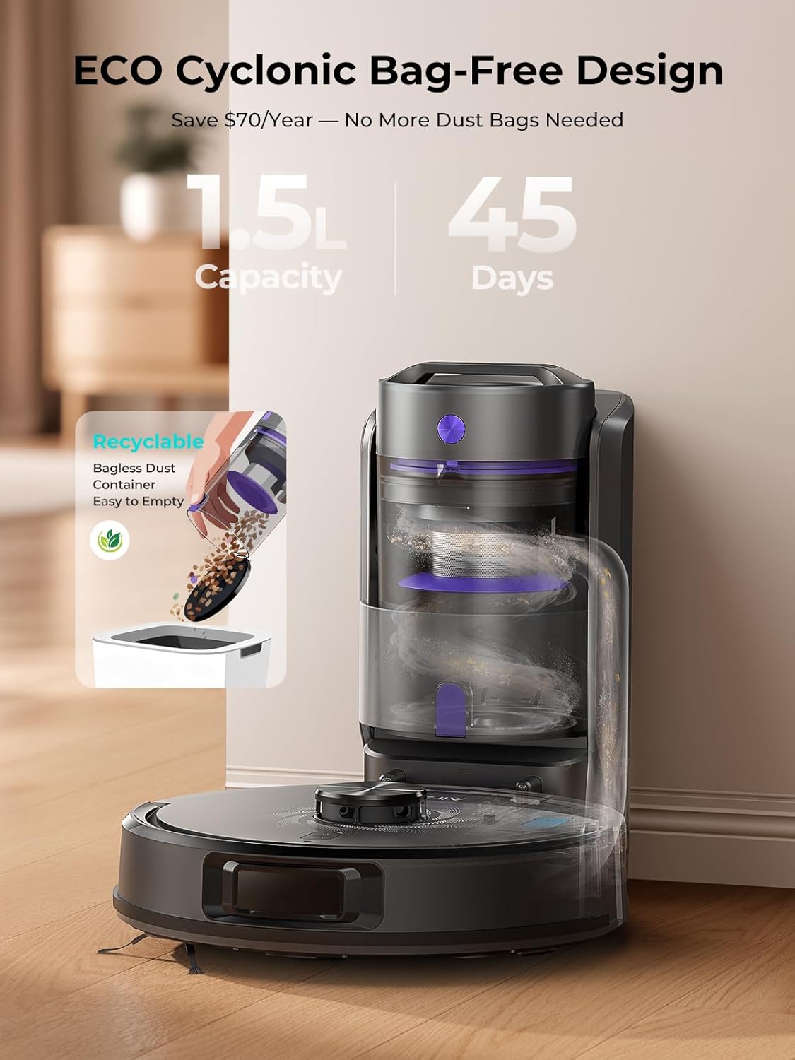 Robot Vacuum and Mop, Upgraded Bagless Robot Vacuum Cleaner with Self-Emptying, 6000Pa Robotic Vacuum with LiDAR Navigation, Smart Mapping, Schedule, App/Alexa Control for Carpet/Pet Hair, Q20 Ultra - Image 2