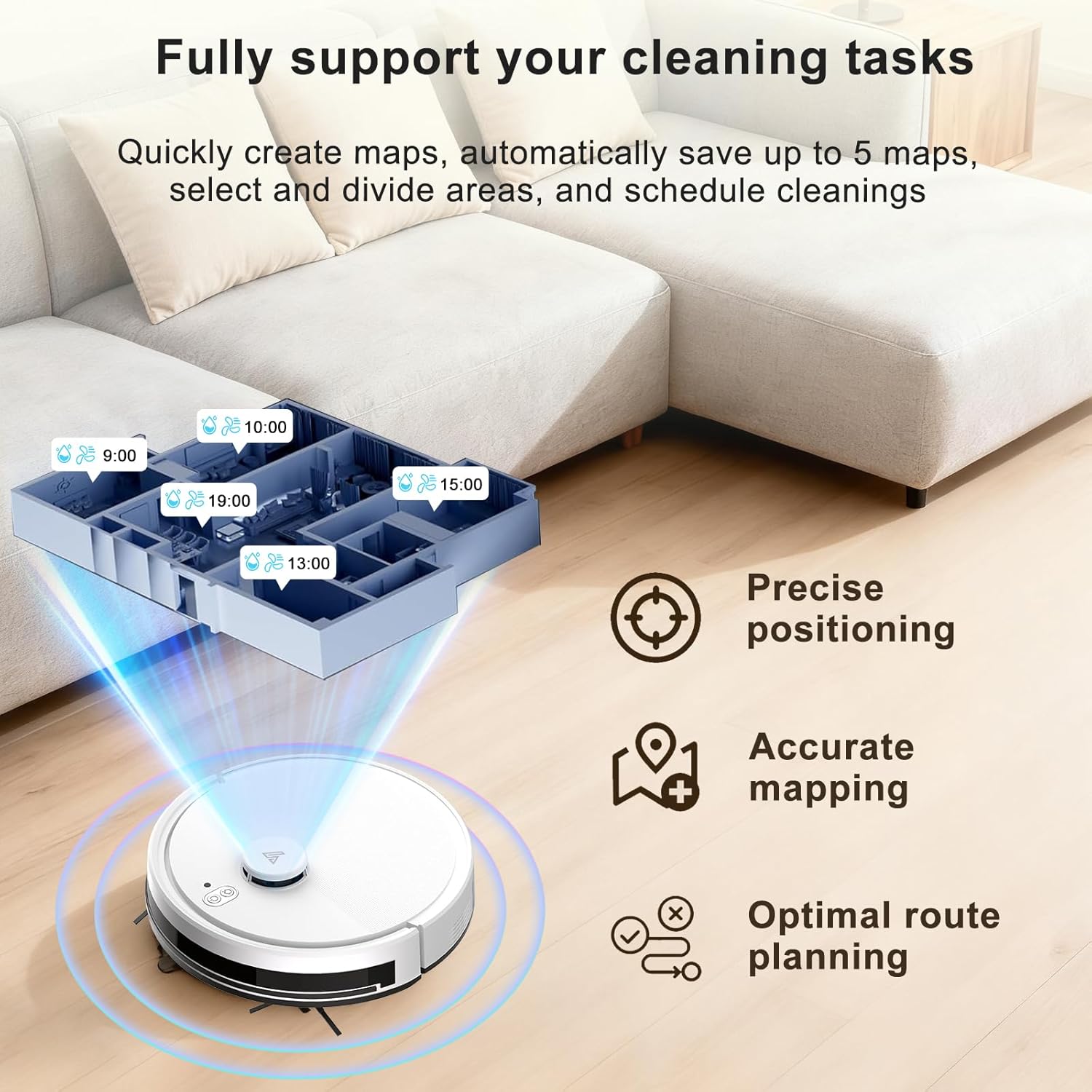 Robot Vacuum and Mop Combo, Robotic Vacuums with LiDAR Navigation, Smart Mapping, Strong Suction, with WiFi/App/Alexa/Voice Control, Obstacle Avoidance, for Home, Wood/Hard Floors, Pet Hair - Image 6