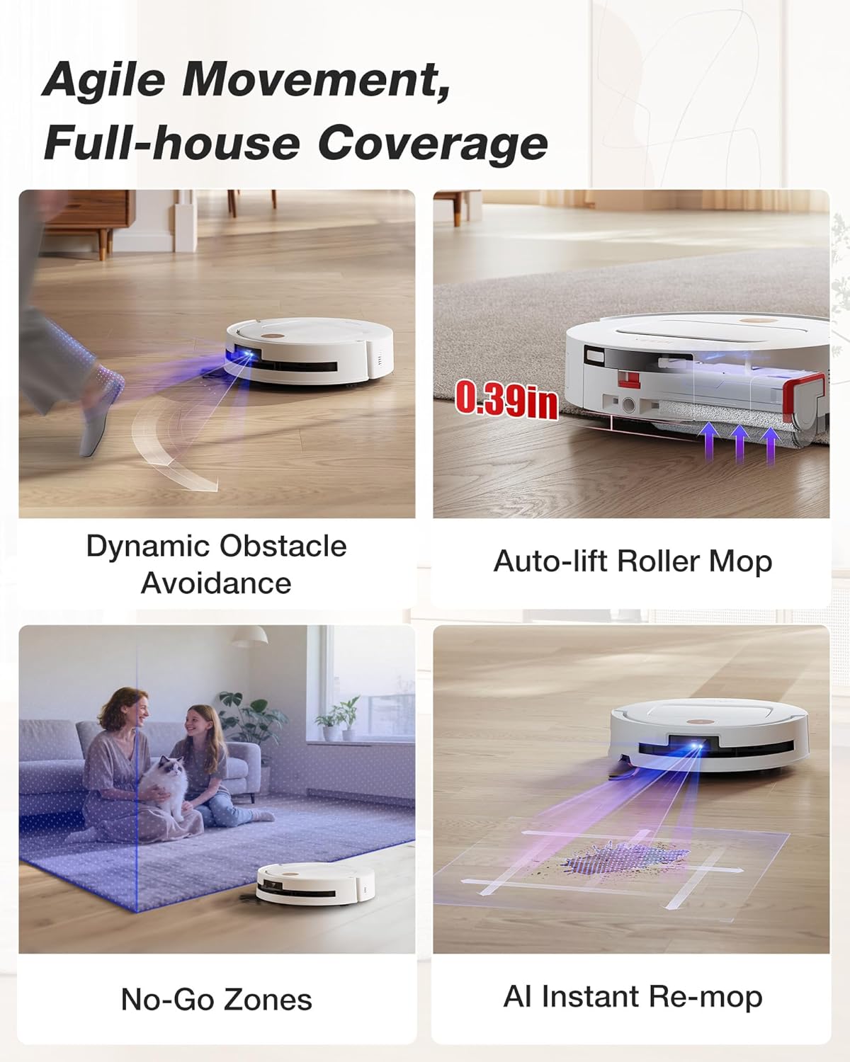 Yeedi M14 Plus Robot Vacuum and Mop with All-in-One Station, 18000Pa, OZMO Roller Instant Self-Washing Mopping, 167℉ Hot Water Mop Washing & Self-Drying, ZeroTangle 3.0, Self-Emptying, White - Image 7