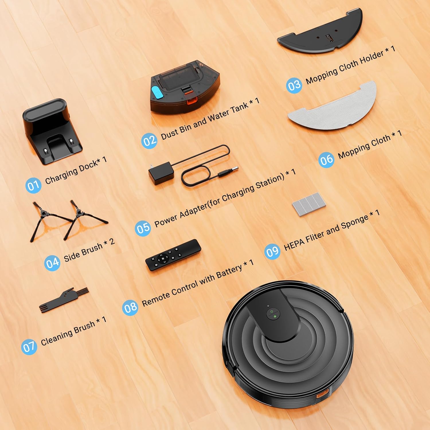 Robot Vacuum and Mop Combo, Robotic Vacuum Cleaner 5000Pa Strong Suction 130 Mins Runtime, Slim, Low Noise, Automatic Self-Charging, Wi-Fi/App/Alexa Control, Ideal for Hard Floor/Low-Pile Carpet - Image 8