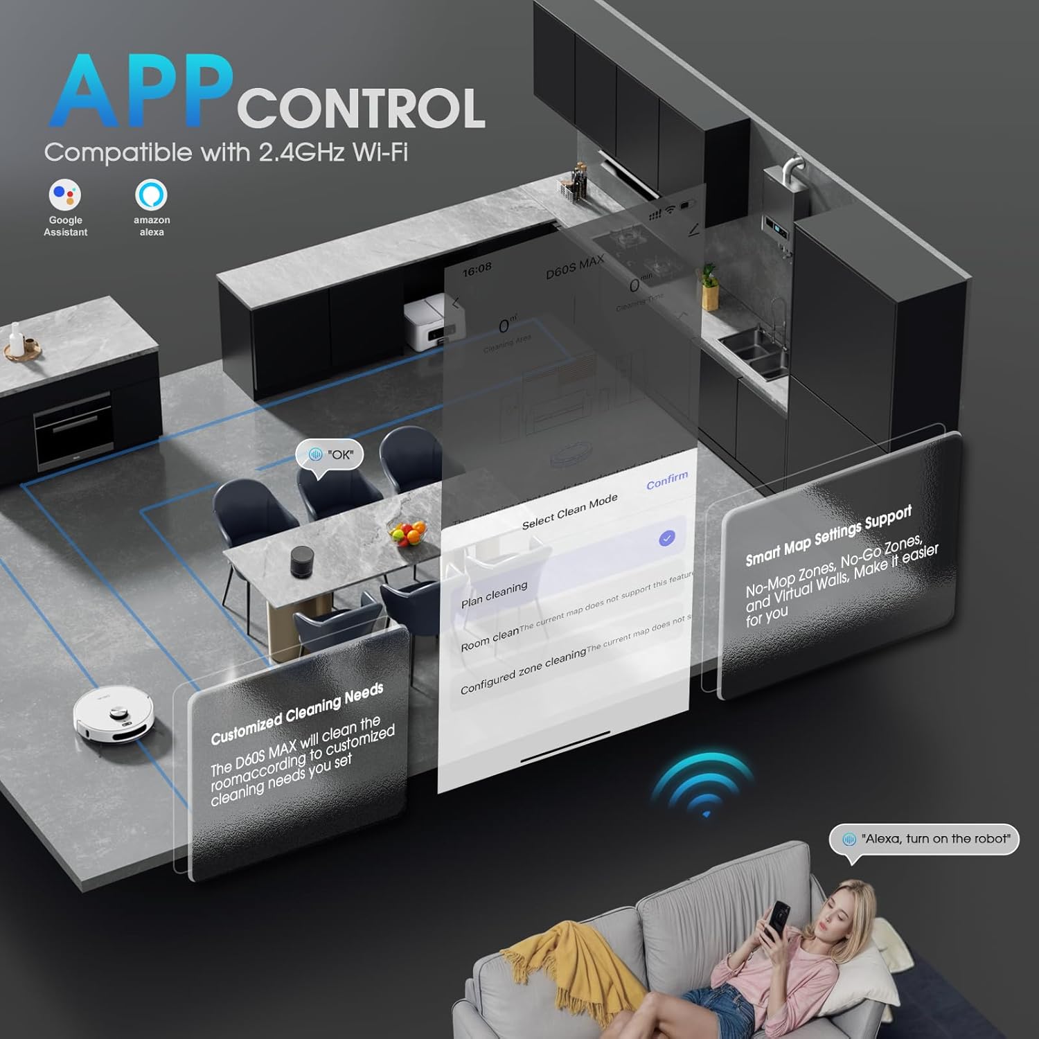 Robot Vacuum and Mop, 3-in-1 Robotic Vacuum Cleaner with 70-Day Self-Emptying Base, 360° LiDAR Navigation & Smart Mapping, 6000Pa Strong Suction for Pet Hair, Carpets & Hard Floors - Image 7