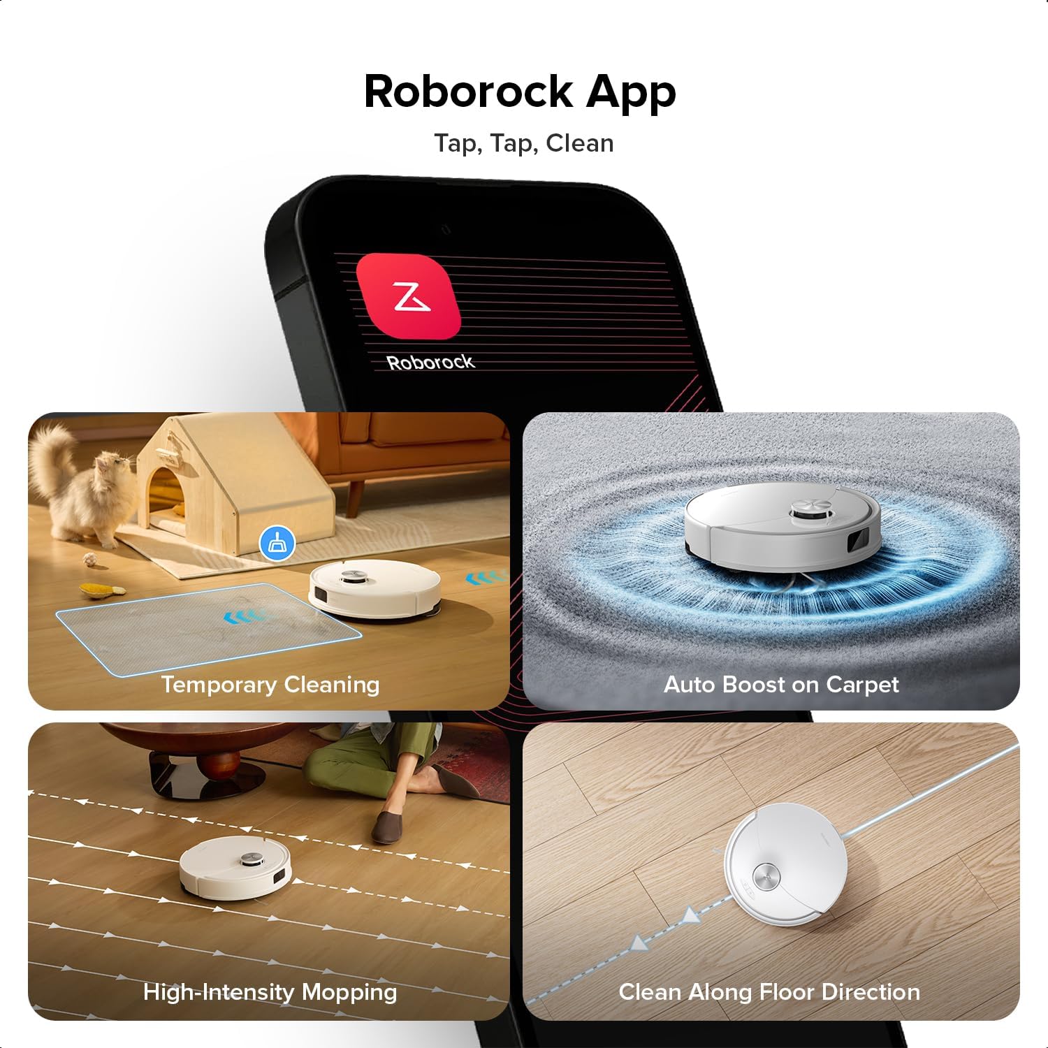 roborock Q10 S5 Robot Vacuum and Mop Cleaner, 10000Pa HyperForce Suction, Dual Anti-Tangle System, Auto-Lifting Mop, ReactiveTech Obstacle Avoidance, App Control, for Pet Hair and Carpet, White - Image 8