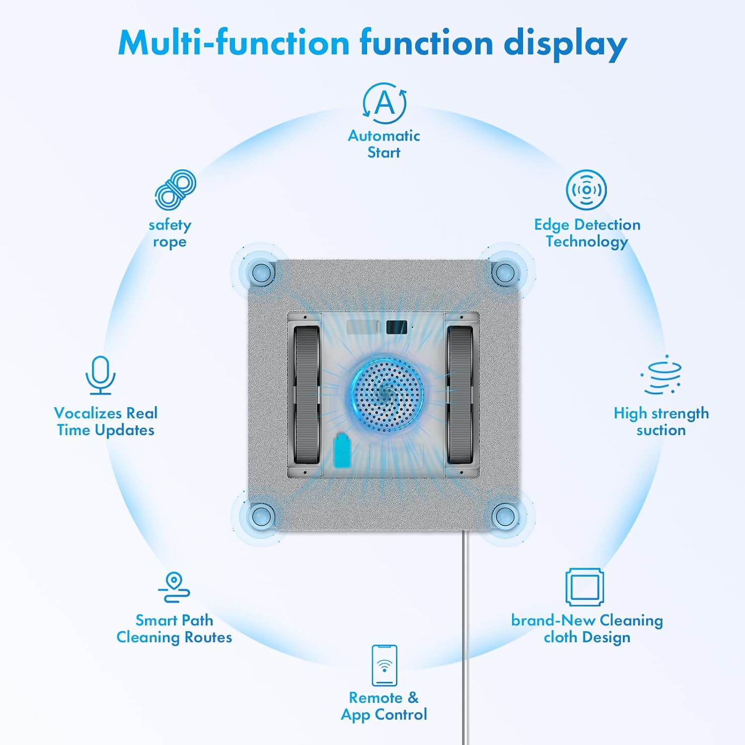 Mamibot W120-DP Robot Window Cleaner for High-Rise Glass - 3200Pa Strong Suction, Multiple Cleaning Modes,4 Water Spray Nozzles,Edge Detection Technology,App&Remote Control(Blue) - Image 9