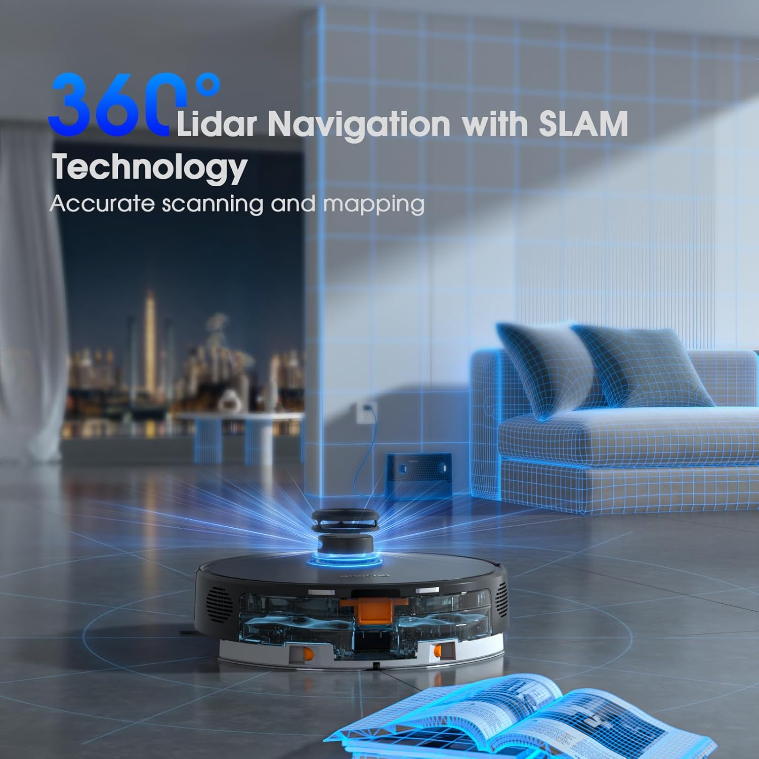 Robot Vacuum and Mop Combo, Robotic Vacuums Cleaner with LiDAR Navigation, Smart Mapping, Strong Suction, with WiFi/App/Alexa/Voice Control, Obstacle Avoidance, for Home, Wood/Hard Floors, Pet Hair - Image 5