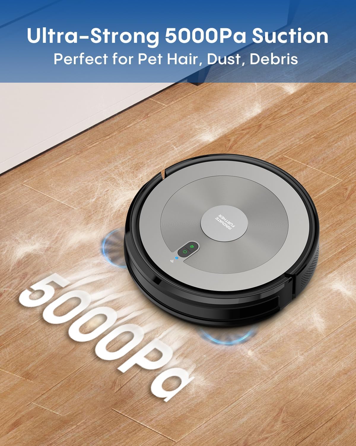 Robot Vacuum and Mop Combo, 5000Pa 3-in-1 Robotic Vacuum Cleaner, Brushless Motor, Tangle-Free Design, Smart App/Alexa Control, Auto Charging & Schedule, ideal for Pet Hair, Hard Floor and Carpet - Image 2