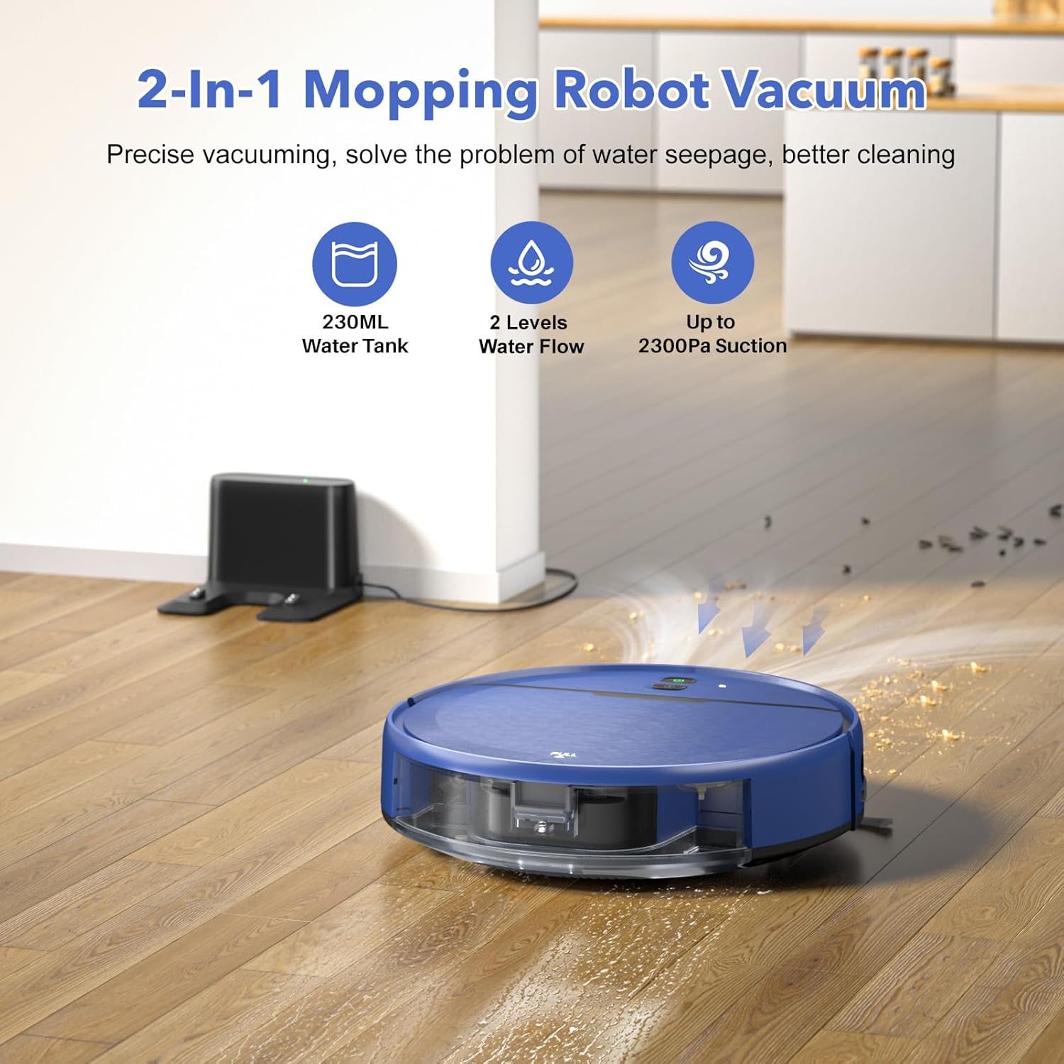 Robot Vacuum and Mop Combo, 2 in 1 Robotic Vacuums Cleaner with WiFi/App, Robot Vacuum with Water Tank, Strong Suction, Schedule, Self-Charging, Quiet, for Hard Floor, Pet Hair, Low Pile Carpet - Image 2