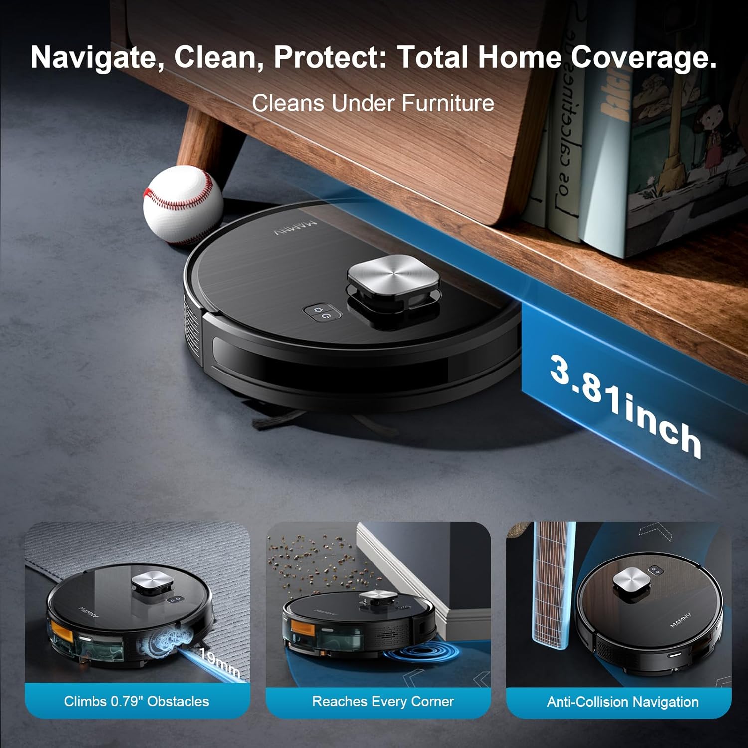 Robot Vacuum and Mop Combo, Robot Vacuum Self-Emptying with 11500Pa Suction, 70-Day Capacity, Fast Home Mapping, LiDAR Navigation, Smart Obstacle Avoidance, Ideal for Pet Hair, Carpet, Hard Floor - Image 8