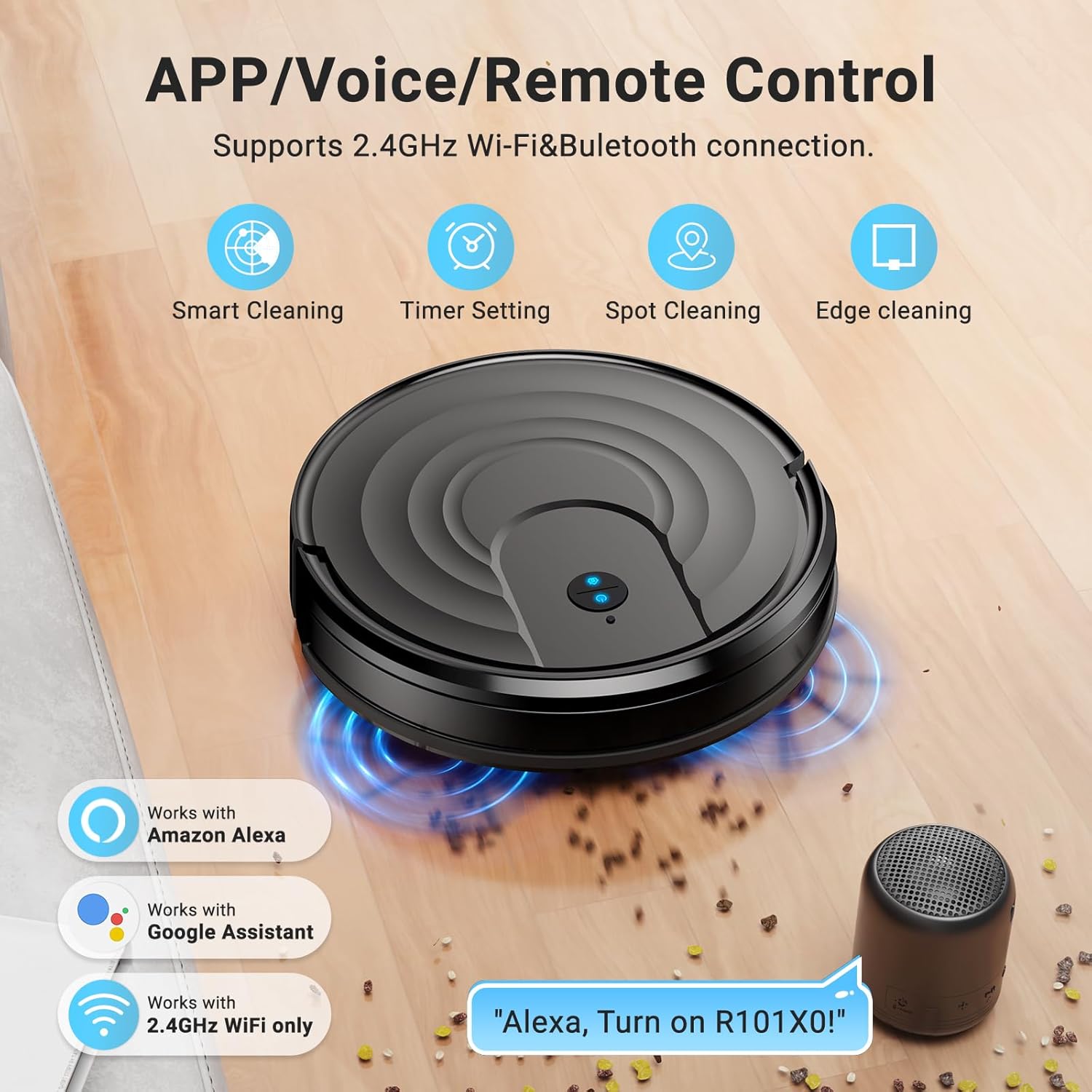 Robot Vacuum and Mop Combo, Robotic Vacuum Cleaner 5000Pa Strong Suction 130 Mins Runtime, Slim, Low Noise, Automatic Self-Charging, Wi-Fi/App/Alexa Control, Ideal for Hard Floor/Low-Pile Carpet - Image 4
