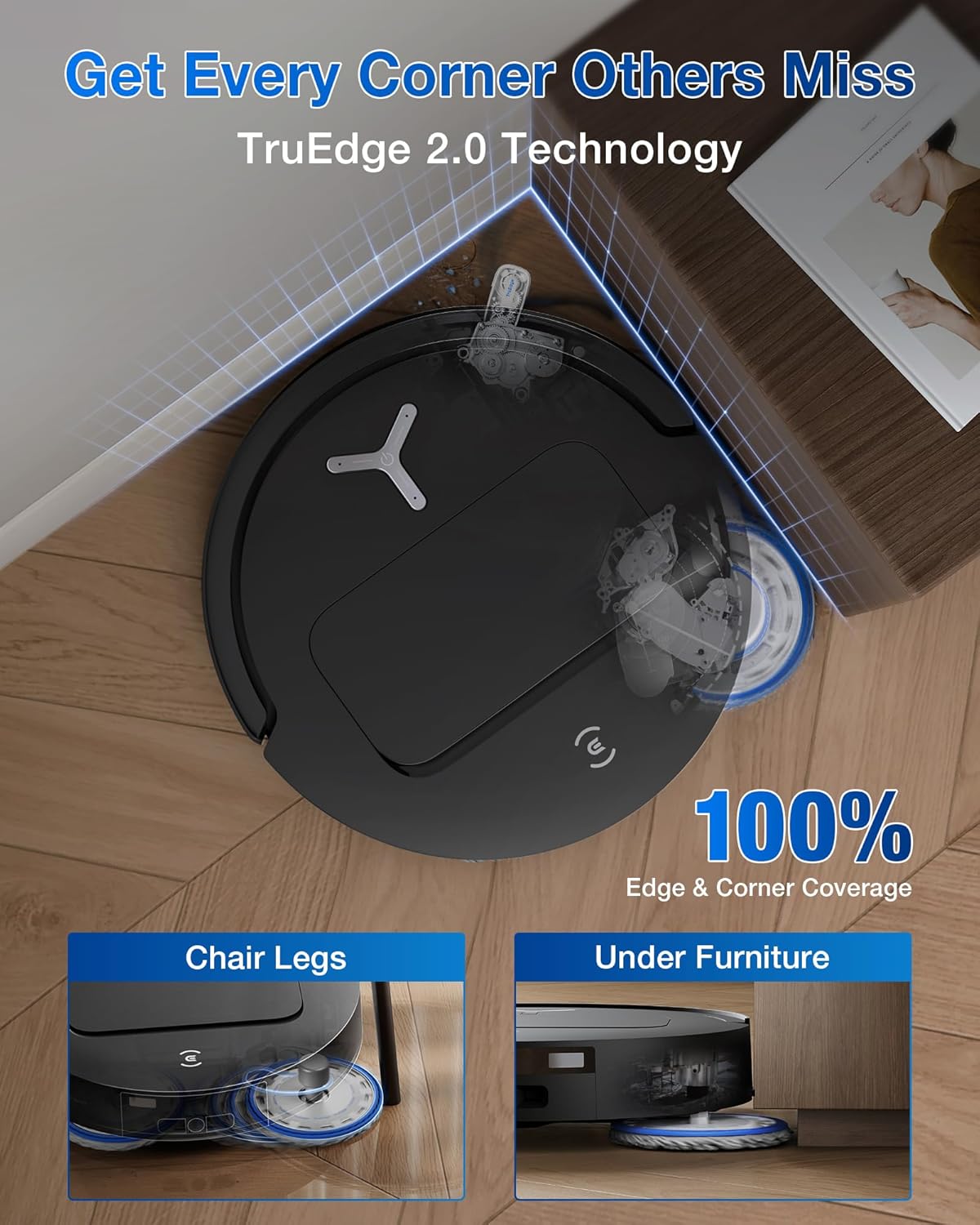 ECOVACS DEEBOT T50 PRO Omni Robot Vacuum and Mop, 3.19” Ultra-Slim, 15,000Pa Suction, ZeroTangle 2.0, TruEdge Edge Cleaning, AIVI 3D Obstacle Avoidance, Auto Mop Wash & Dry, Self-Emptying - Image 4
