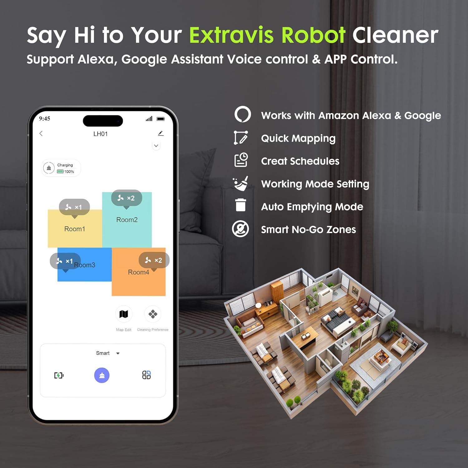 Robot Vacuum and Mop, V5 Tangle Cutter Technology for Pet Hair, 8500Pa Suction, 75-Day Capacity, LDS Navigation, Pet Laser, Robotic Vacuums Cleaner for Hair, Floors, Tile, Carpet, APP & Voice Control - Image 8