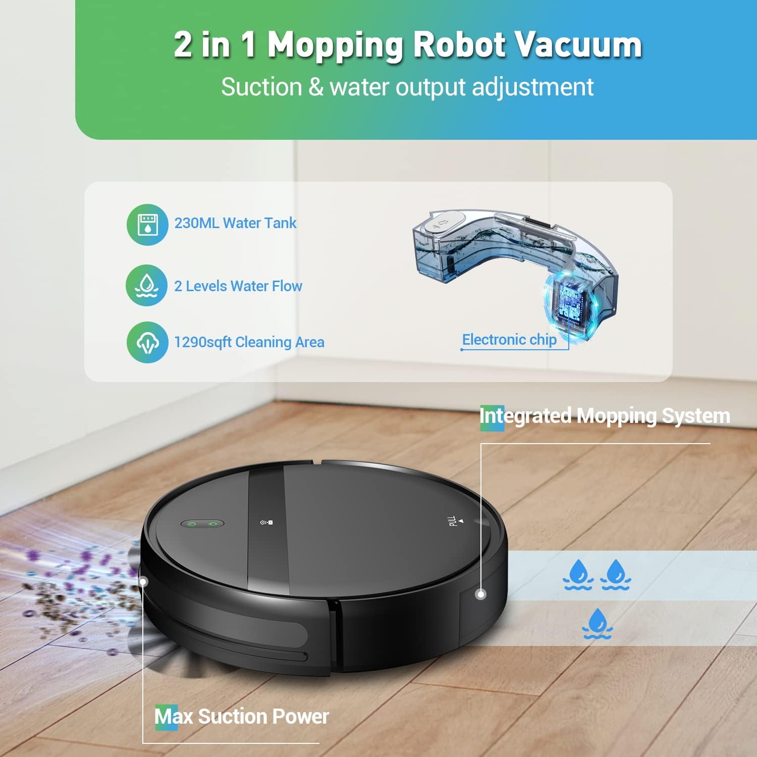 Robot Vacuum and Mop Combo, App/Alexa Control, Smart Robot Vacuum Cleaner, Ultra-Thin, Automatic Recharge Robotic Vacuum Cleaner for Pet Hair/Carpet/Hard Floor - Image 3