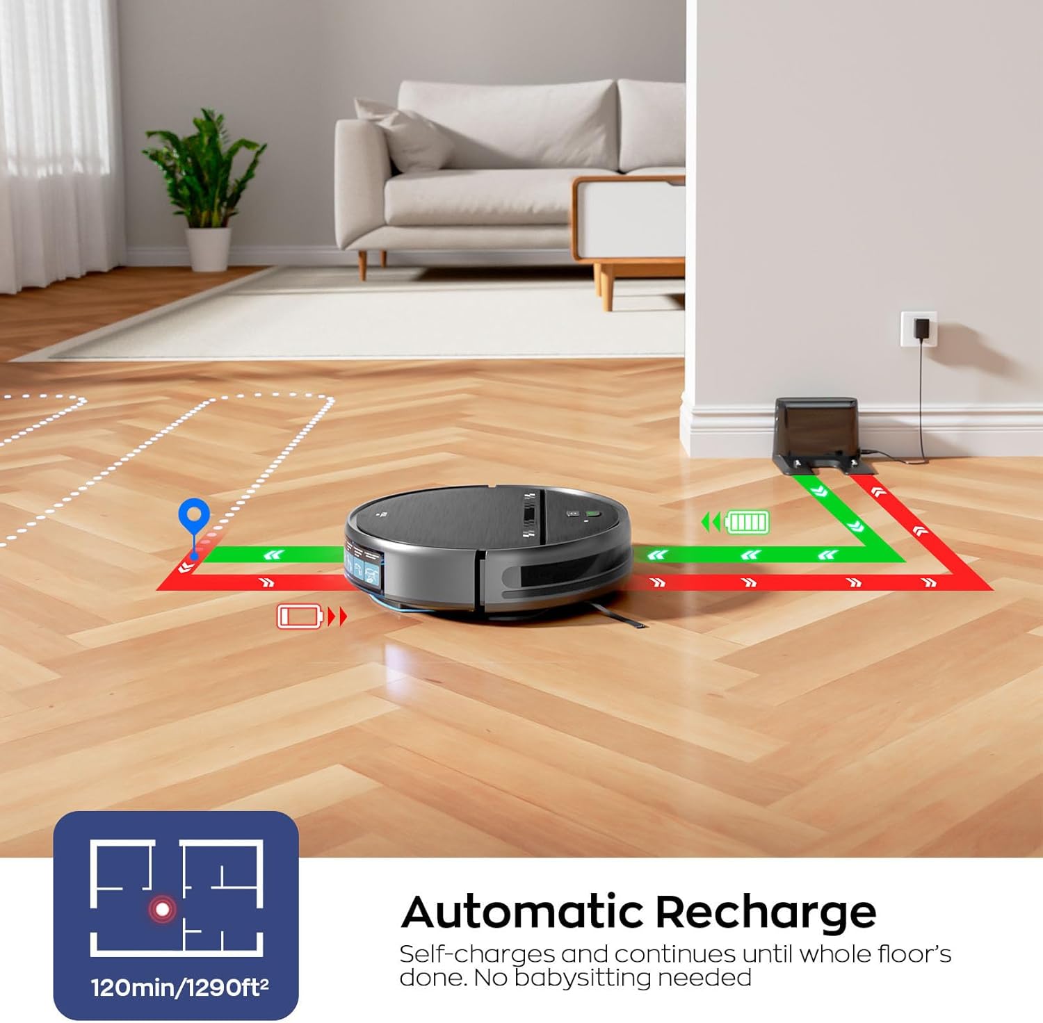 Robot Vacuum and Mop Combo, 2-in-1 Mopping Robot Vacuum Cleaner with 2300Pa Suction, 2.87'' Slim Design, Wi-Fi/App/Voice Control, 3D Obstacle Avoidance&Self-Charging for Hard Floors, Carpets, Pet Hair - Image 7
