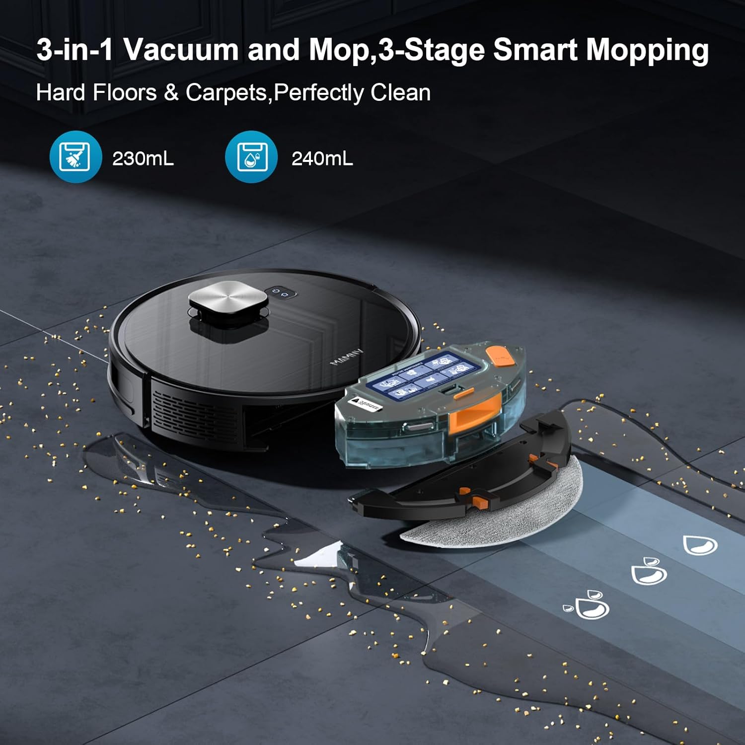 Robot Vacuum and Mop Combo, Robot Vacuum Self-Emptying with 11500Pa Suction, 70-Day Capacity, Fast Home Mapping, LiDAR Navigation, Smart Obstacle Avoidance, Ideal for Pet Hair, Carpet, Hard Floor - Image 7