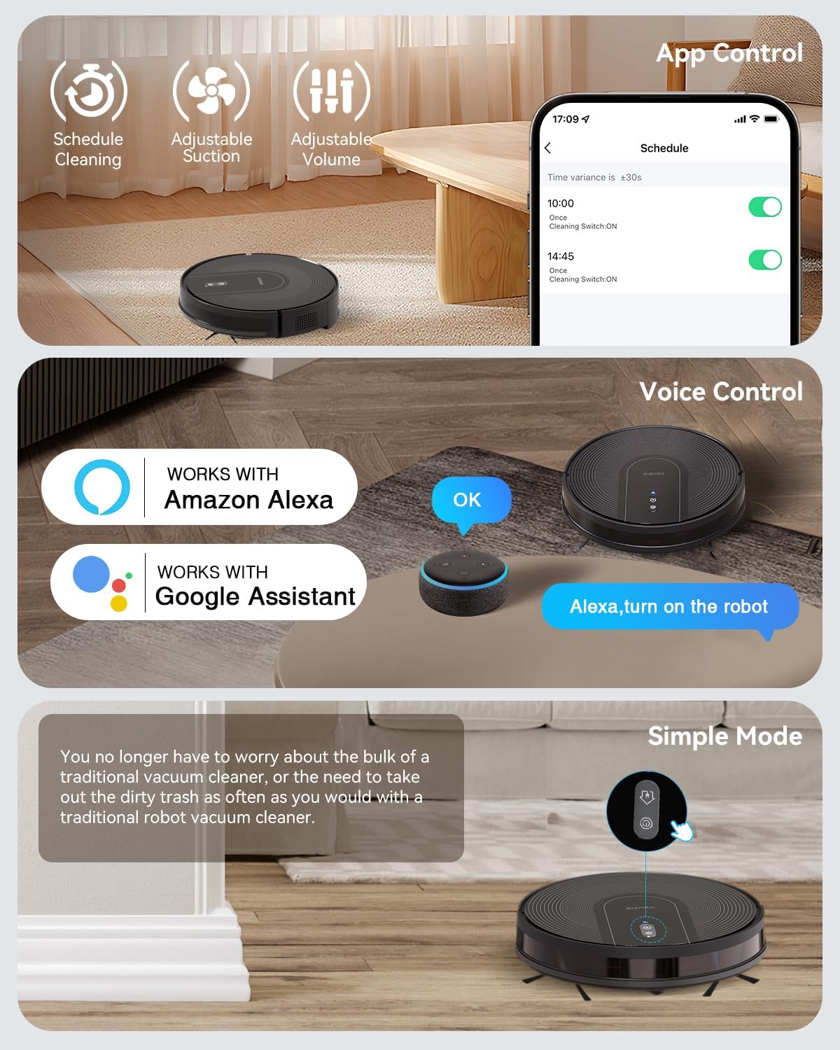 Robot Vacuum Cleaner with Self-Emptying Base – 9000Pa Suction, 85 Days of Dust Storage, Wi-Fi/App/Alexa Control – Ideal for Hard Floors, Low Carpets, and Pet Hair - Image 8