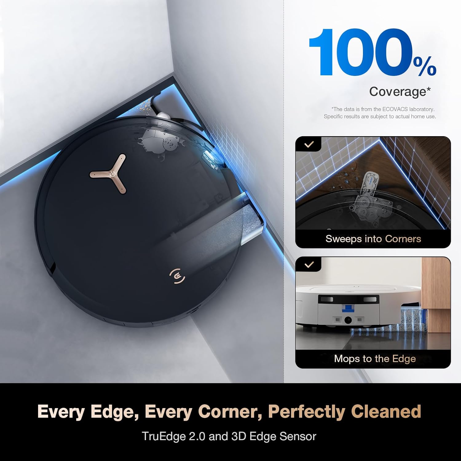 ECOVACS DEEBOT X8 PRO OMNI Robot Vacuum and Mop, 18000Pa, OZMO ROLLER Instant Self-Washing Mopping, 167℉ Hot Water Mop Washing, Auto Cleaning Solution Adding, Hot Air-Drying, Self-Emptying, Black - Image 3