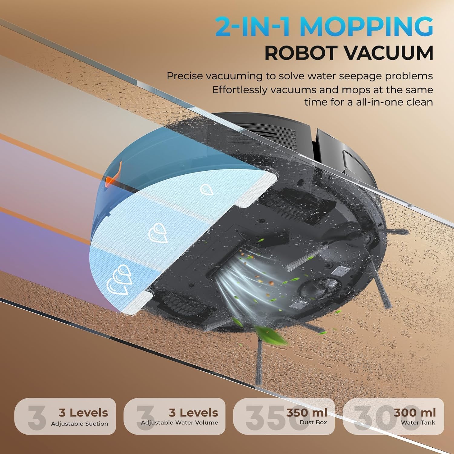 Robot Vacuum and Mop Combo, 2 in 1 Mopping Robot Vacuum Cleaner, 4200Pa Powerful Suction, Multi-Surface Cleaning, Obstacle Avoidance, Self-Charging, Easy to use, App & Voice Control, Works with Alexa - Image 8