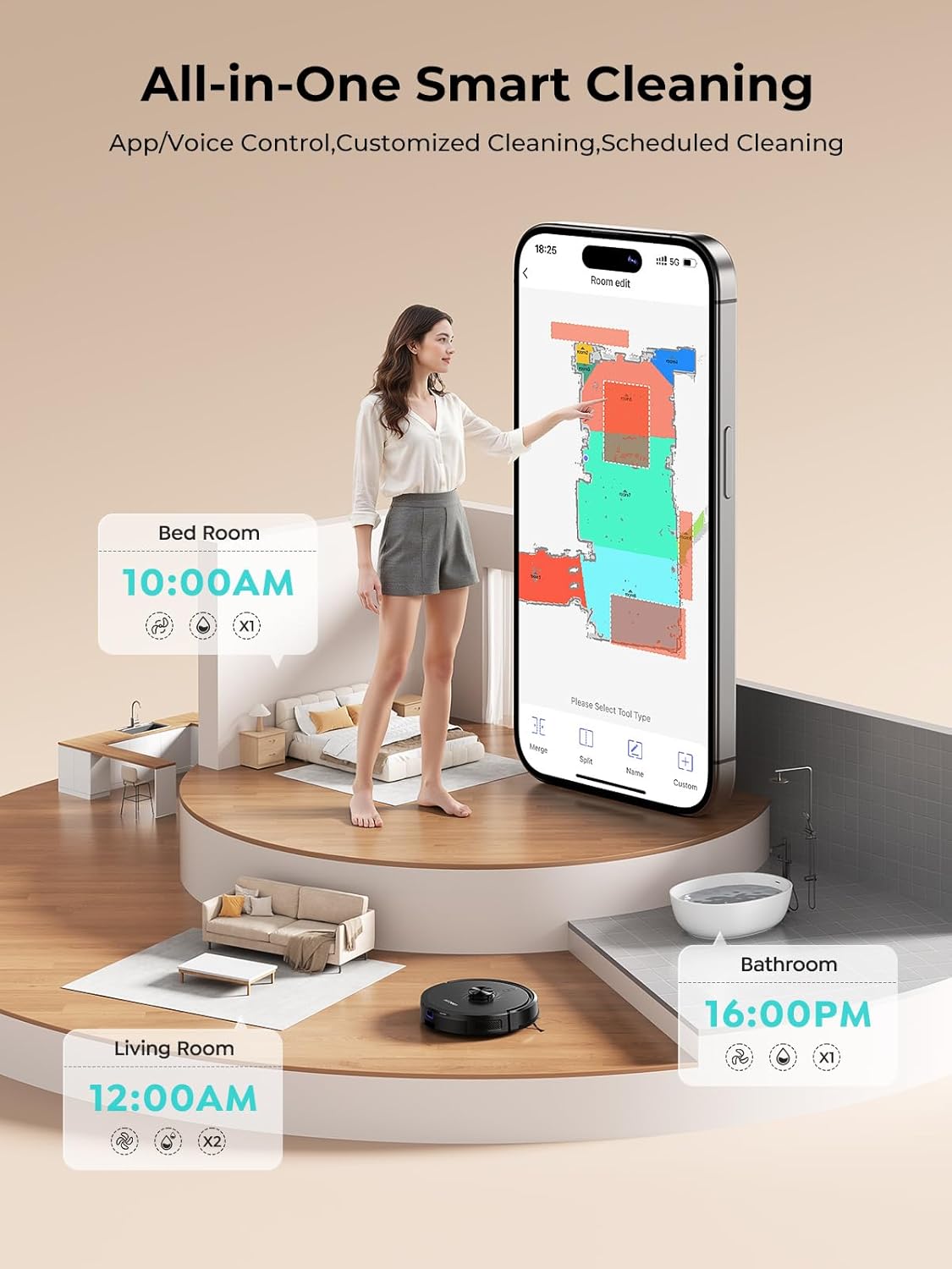 Robot Vacuum and Mop, Upgraded Bagless Robot Vacuum Cleaner with Self-Emptying, 6000Pa Robotic Vacuum with LiDAR Navigation, Smart Mapping, Schedule, App/Alexa Control for Carpet/Pet Hair, Q20 Ultra - Image 7